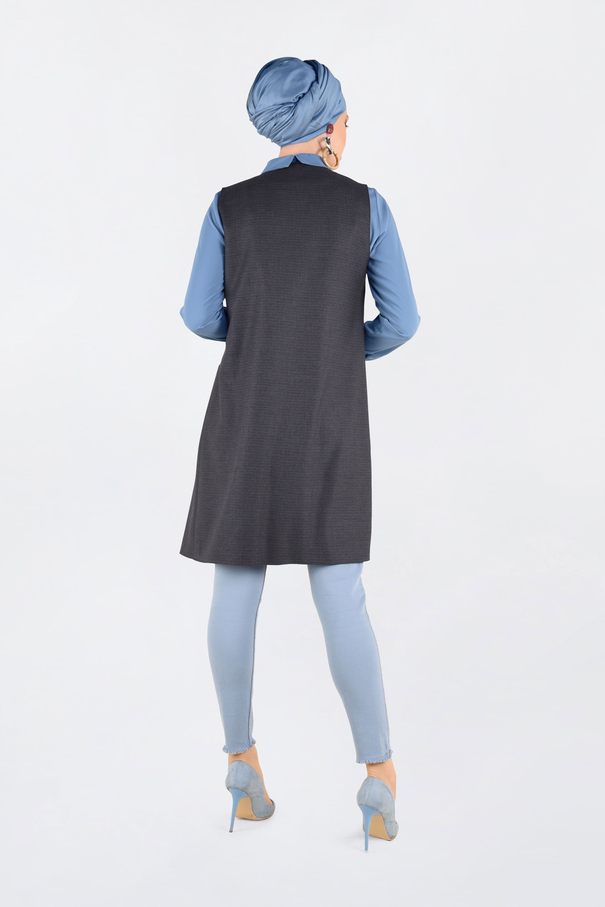 Tesettür giyim MAVİ İKİLİ YELEKLİ TUNİK 4687