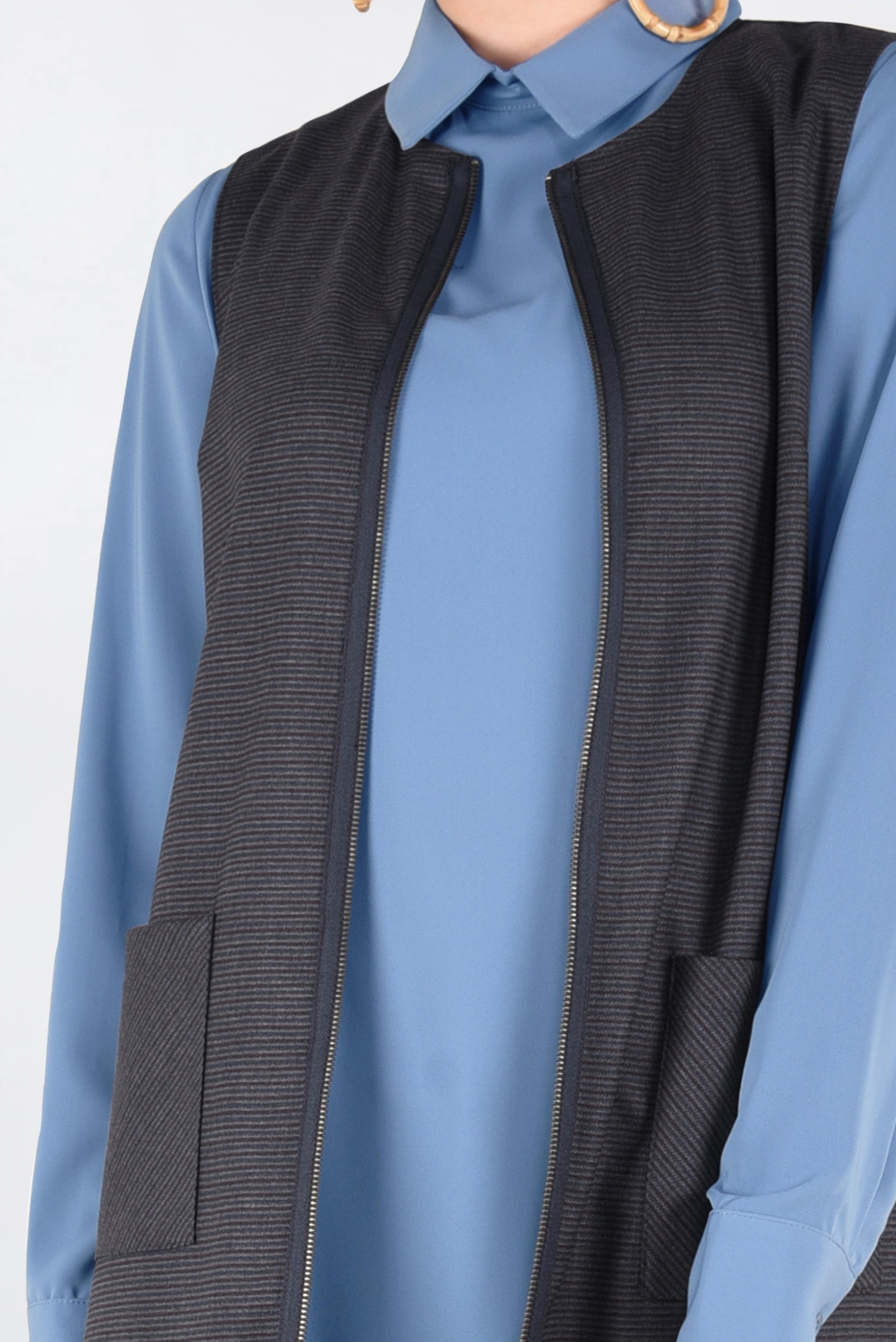 Tesettür giyim MAVİ İKİLİ YELEKLİ TUNİK 4687