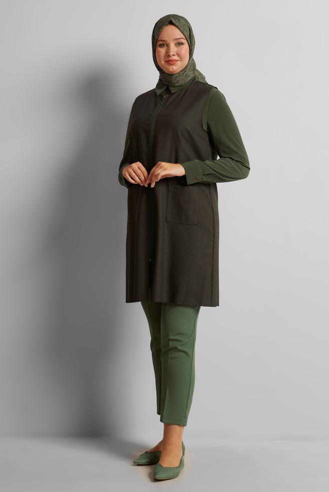 Tesettür giyim VİZON İKİLİ YELEKLİ TUNİK 4687 - ALVİNA
