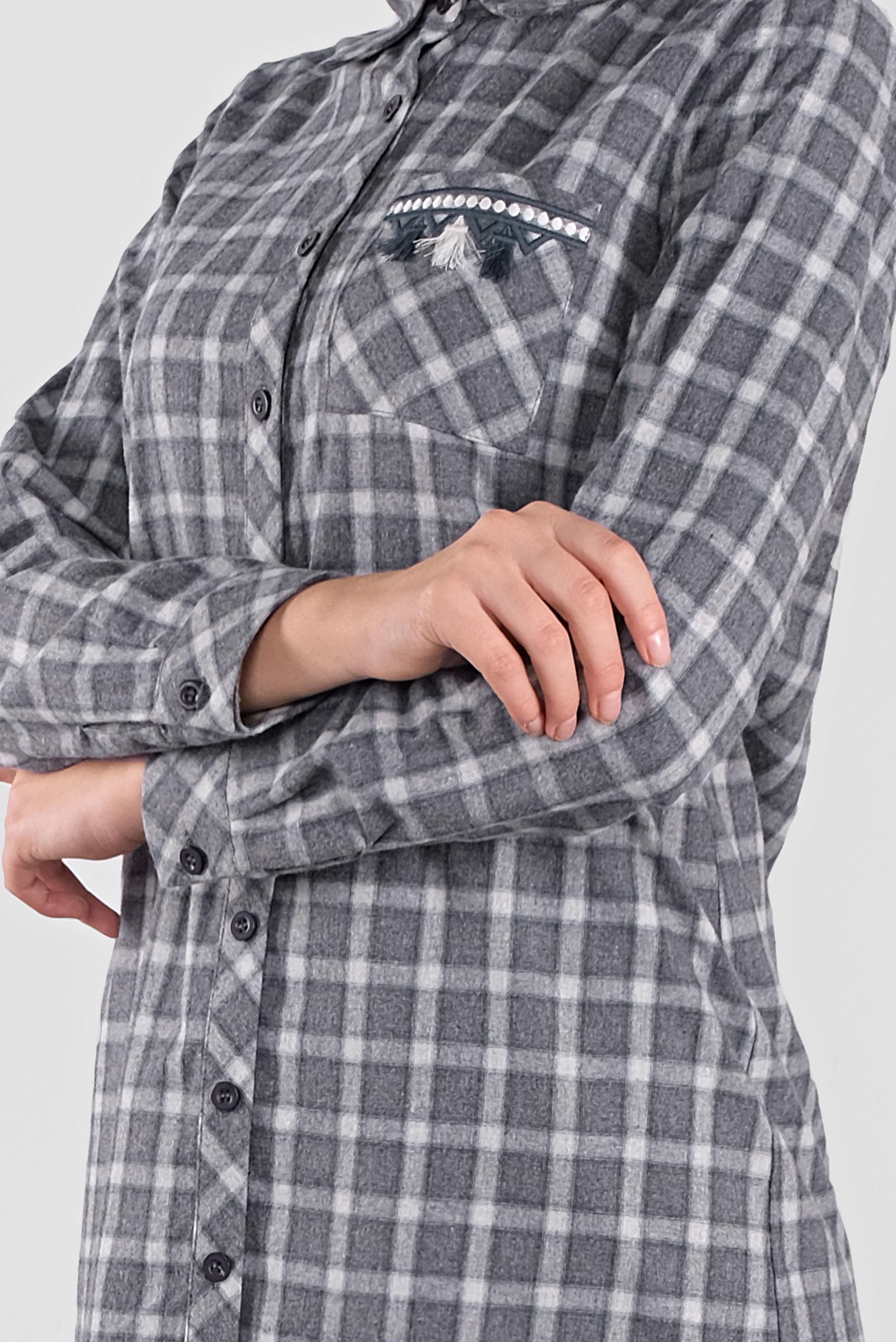 Tesettür giyim LACİVERT BOYDAN DÜĞMELİ EKOSE DESEN TUNİK 4699