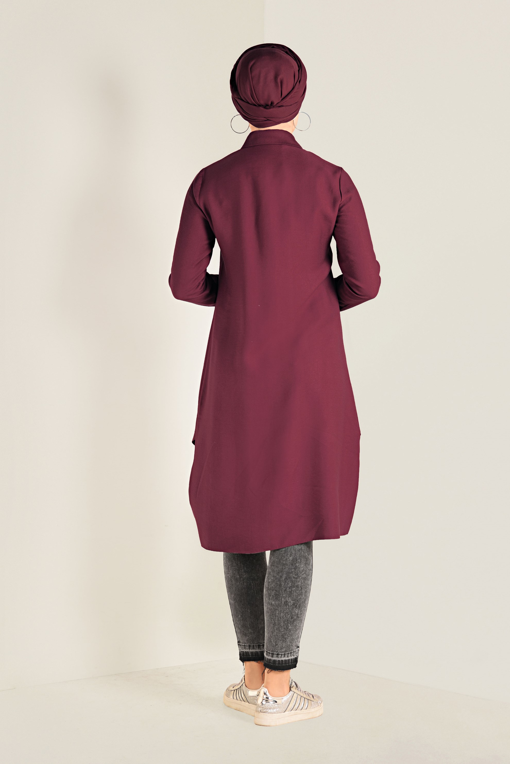 Tesettür giyim KIRMIZI GÖMLEK YAKA TUNİK 4701