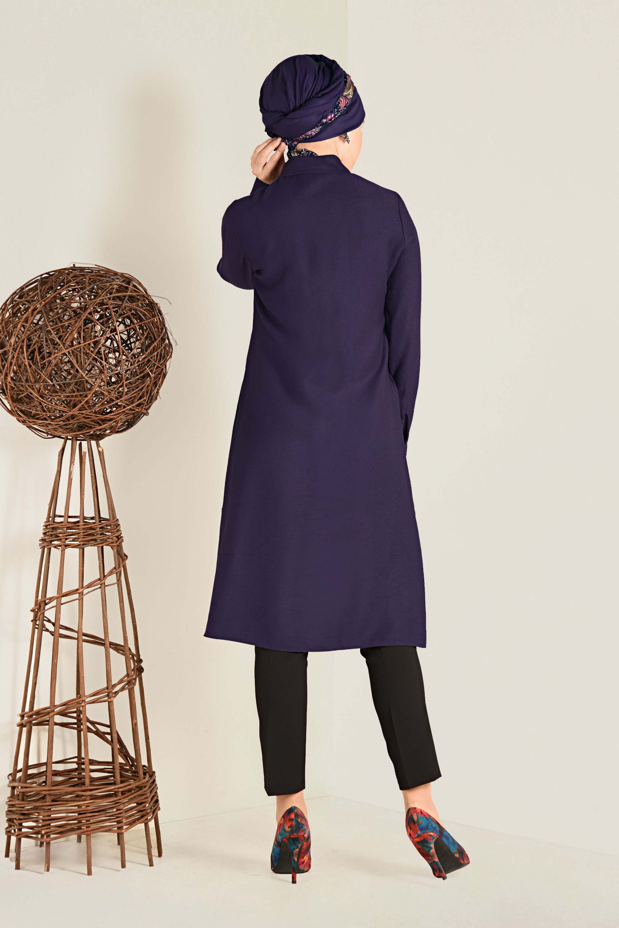 Tesettür giyim MOR GÖMLEK YAKA TUNİK 4701