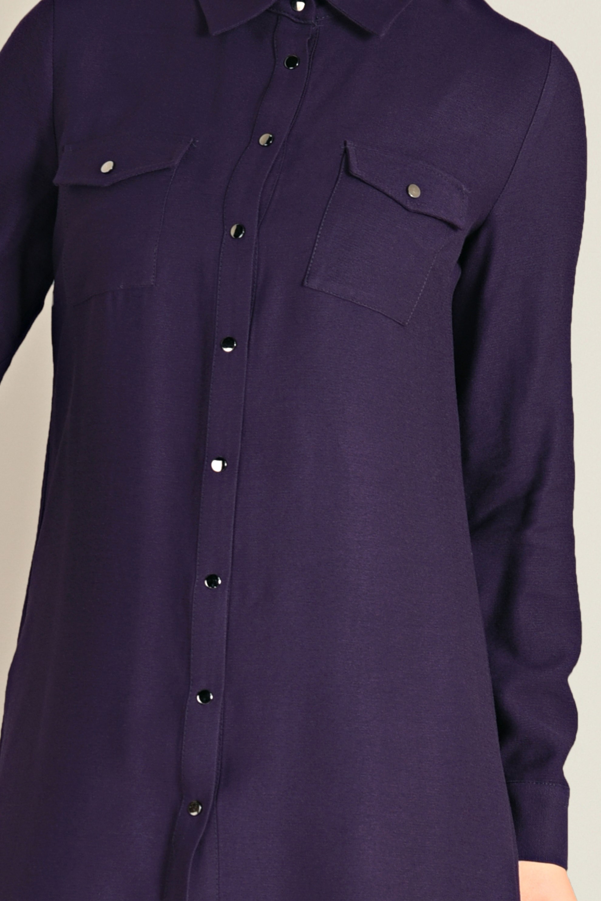 Tesettür giyim MOR GÖMLEK YAKA TUNİK 4701