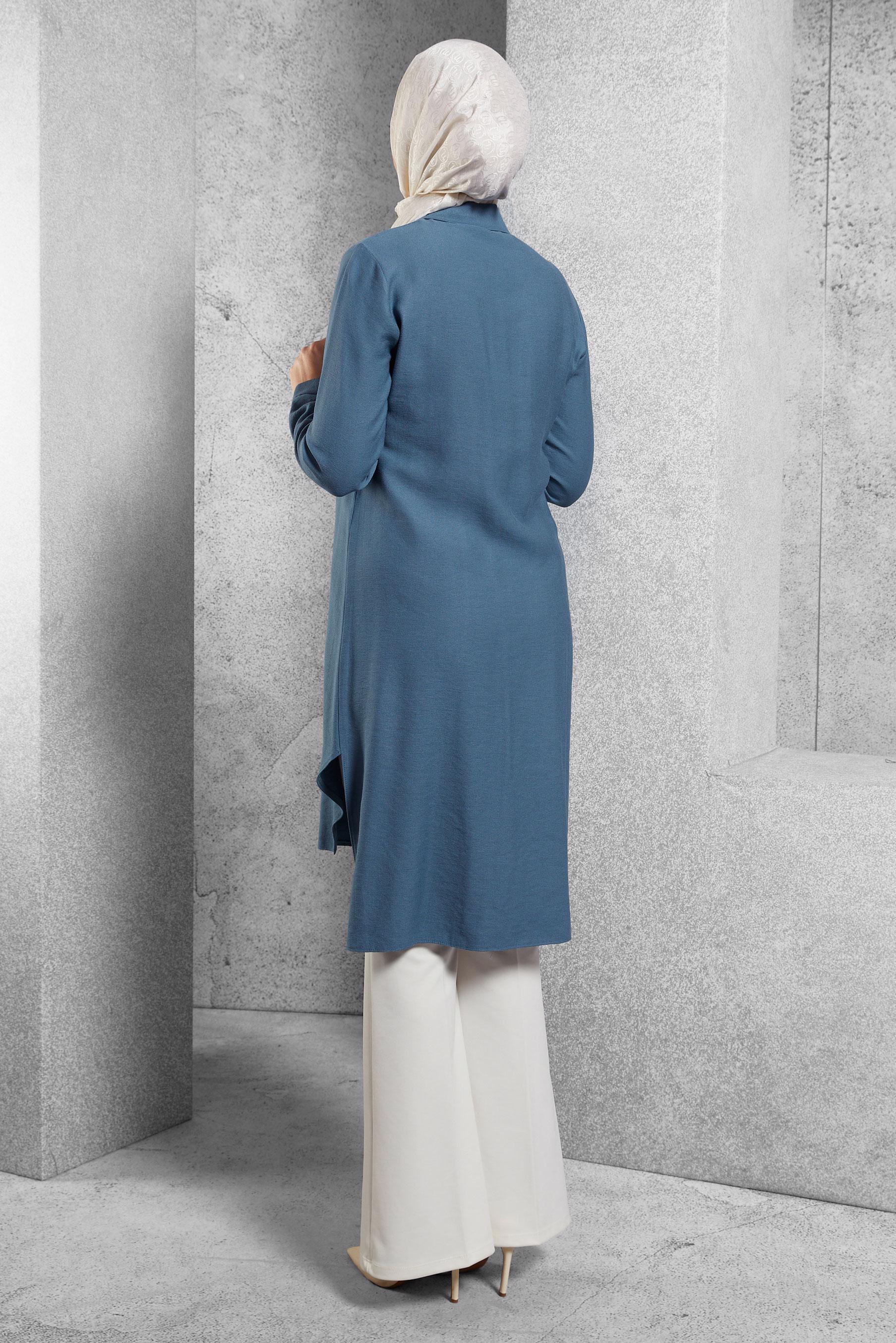 Tesettür giyim LACİVERT GÖMLEK YAKA TUNİK 4701