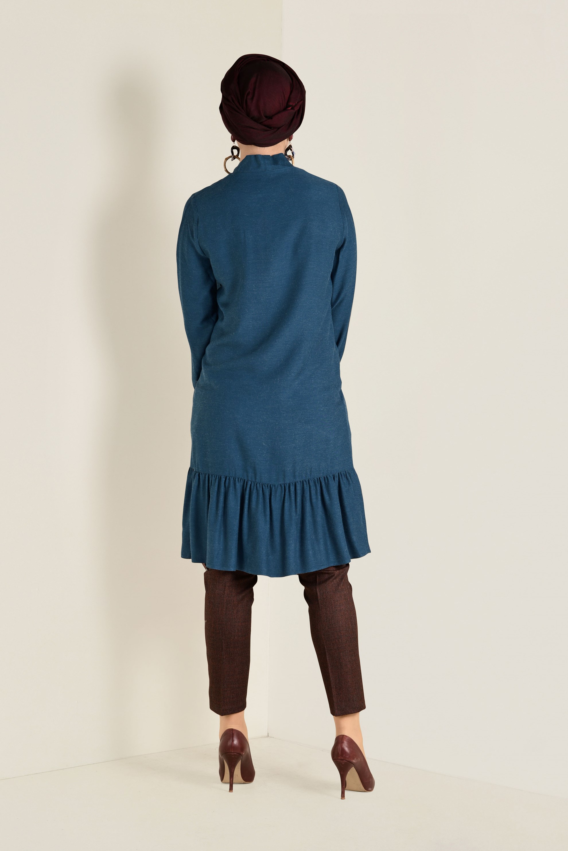 Tesettür giyim MAVİ ETEK UCU VOLANLI TUNİK 4702 