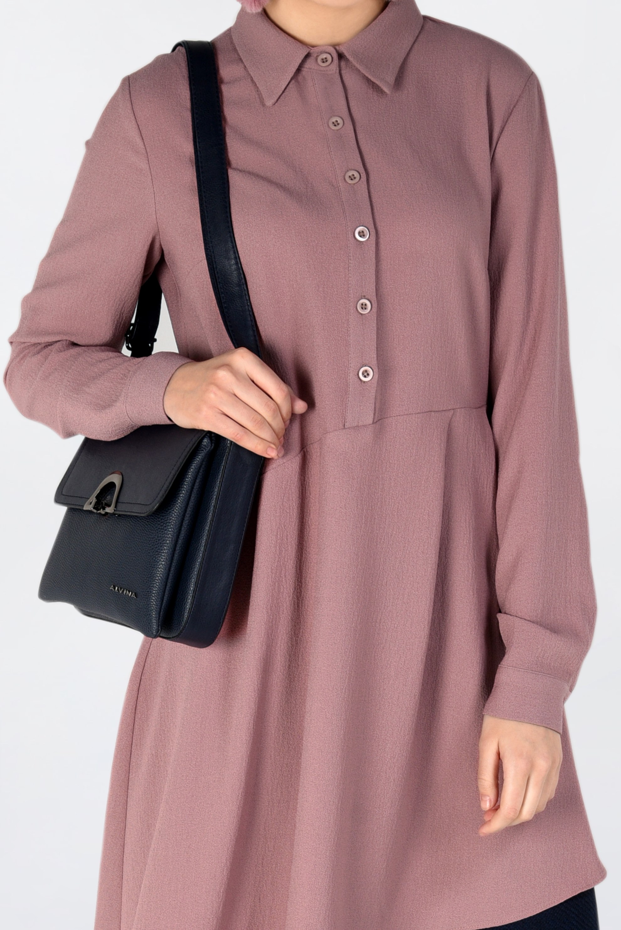 Tesettür giyim PUDRA ASİMETRİK KESİM PİLE DETAYLI TUNİK 4706