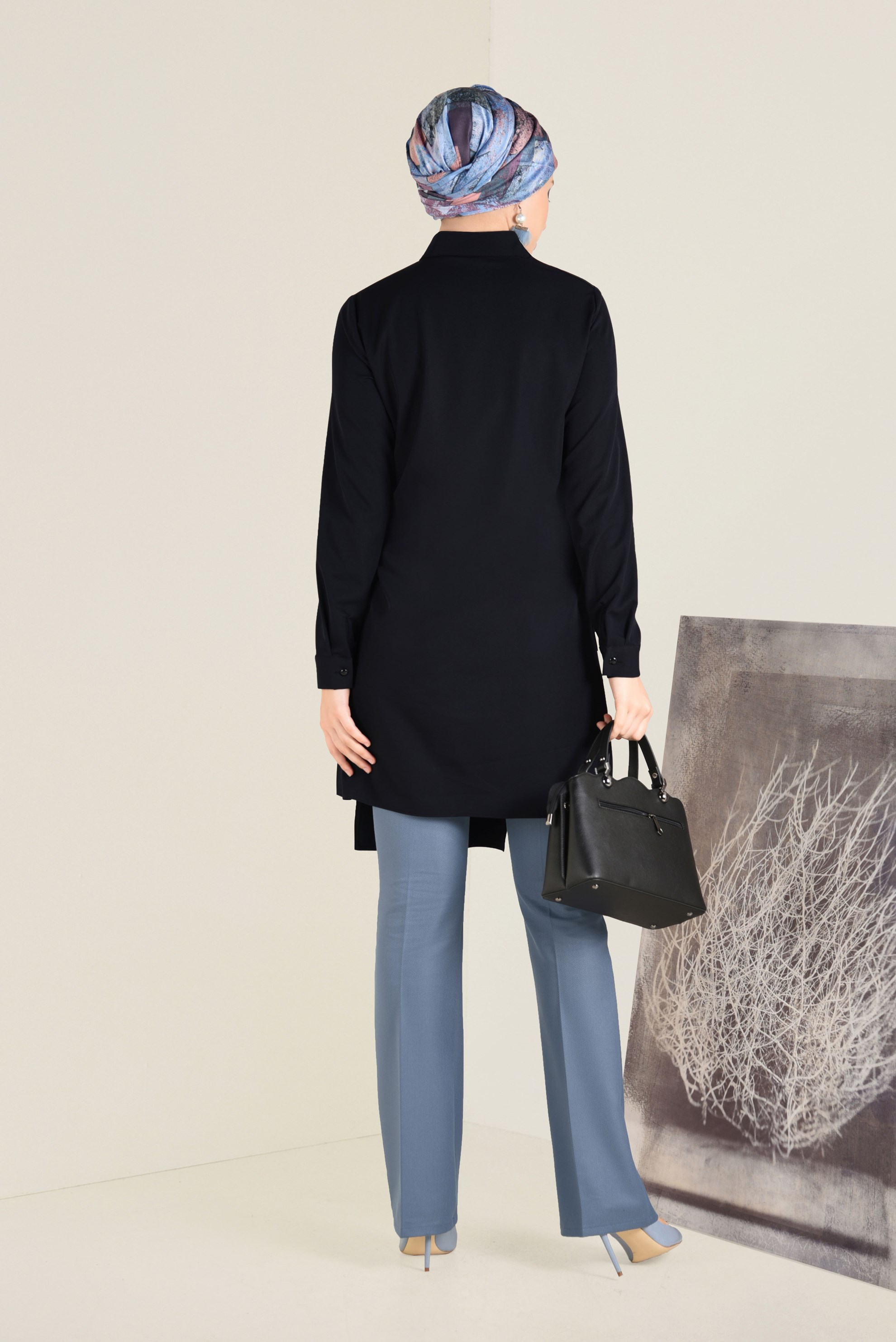 Tesettür giyim SİYAH ASİMETRİK  KESİM TUNİK 4709 