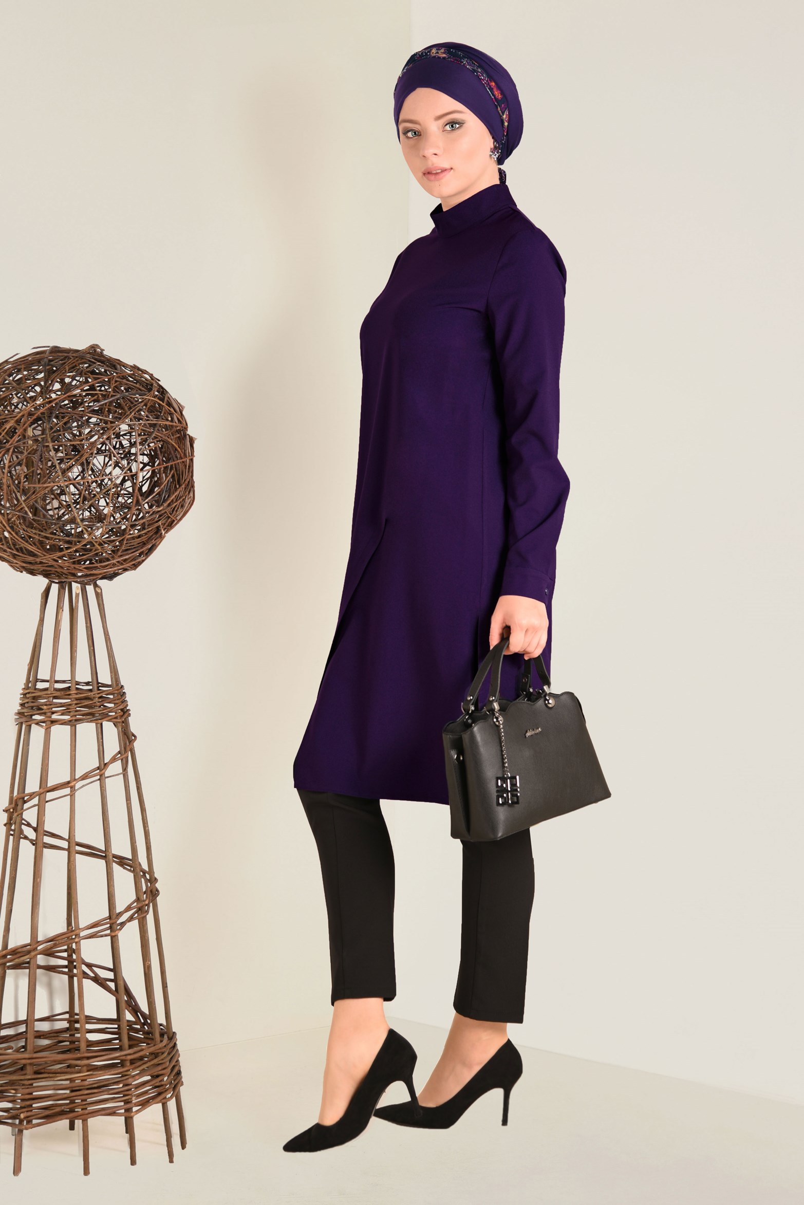 Tesettür giyim MOR ASİMETRİK  KESİM TUNİK 4709 