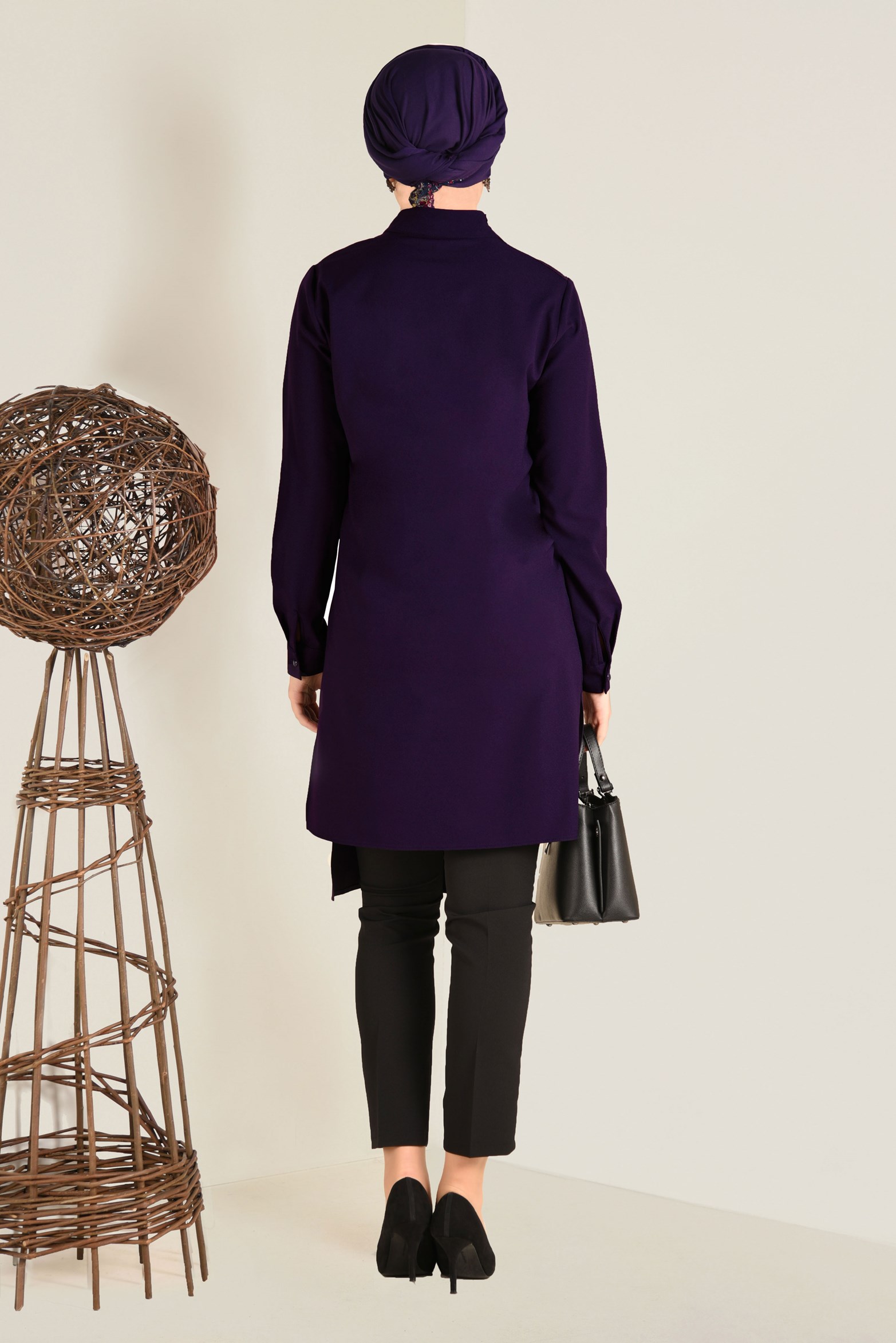 Tesettür giyim MOR ASİMETRİK  KESİM TUNİK 4709 