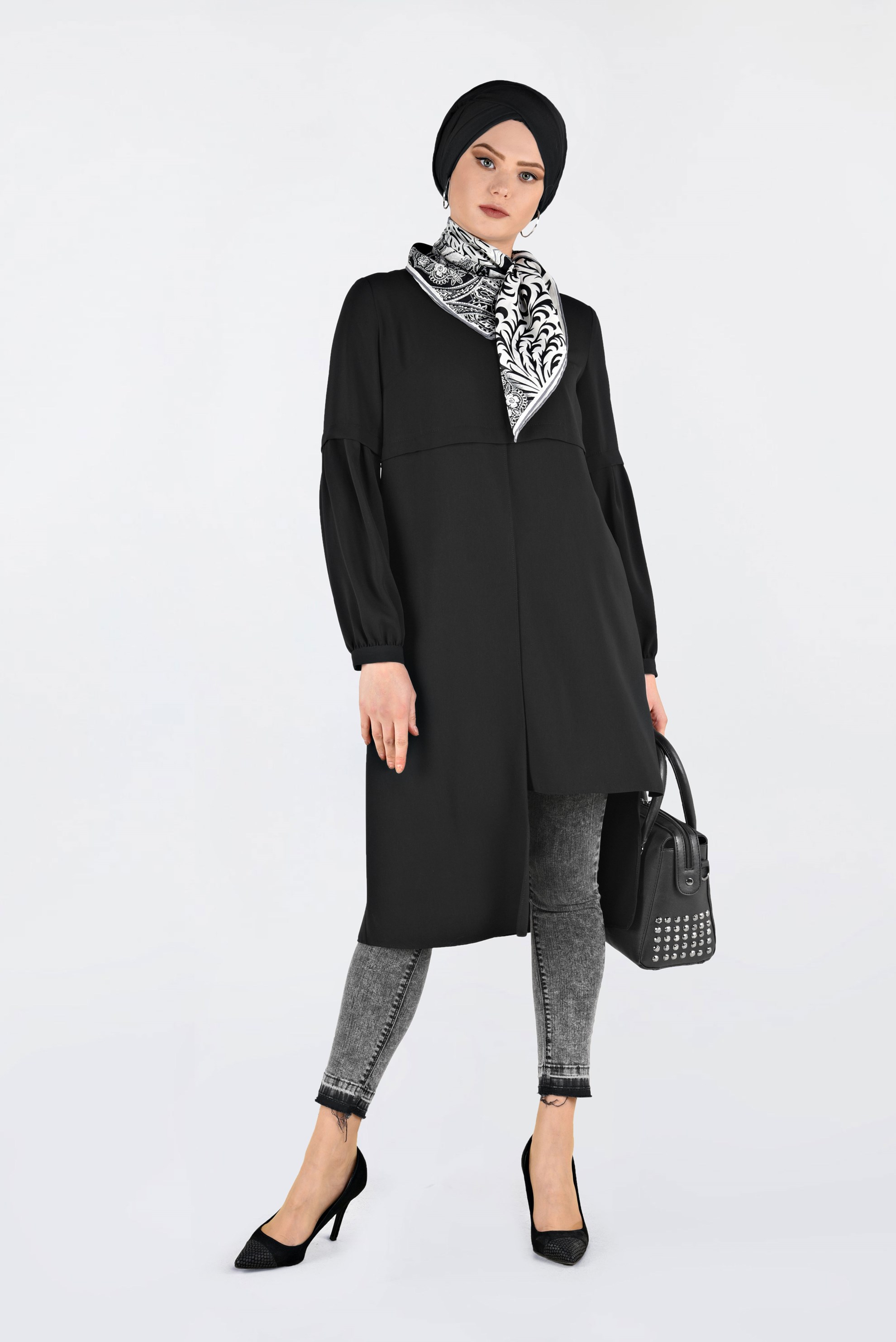 Tesettür giyim SİYAH ASİMETRİK KESİM TUNİK 4710 