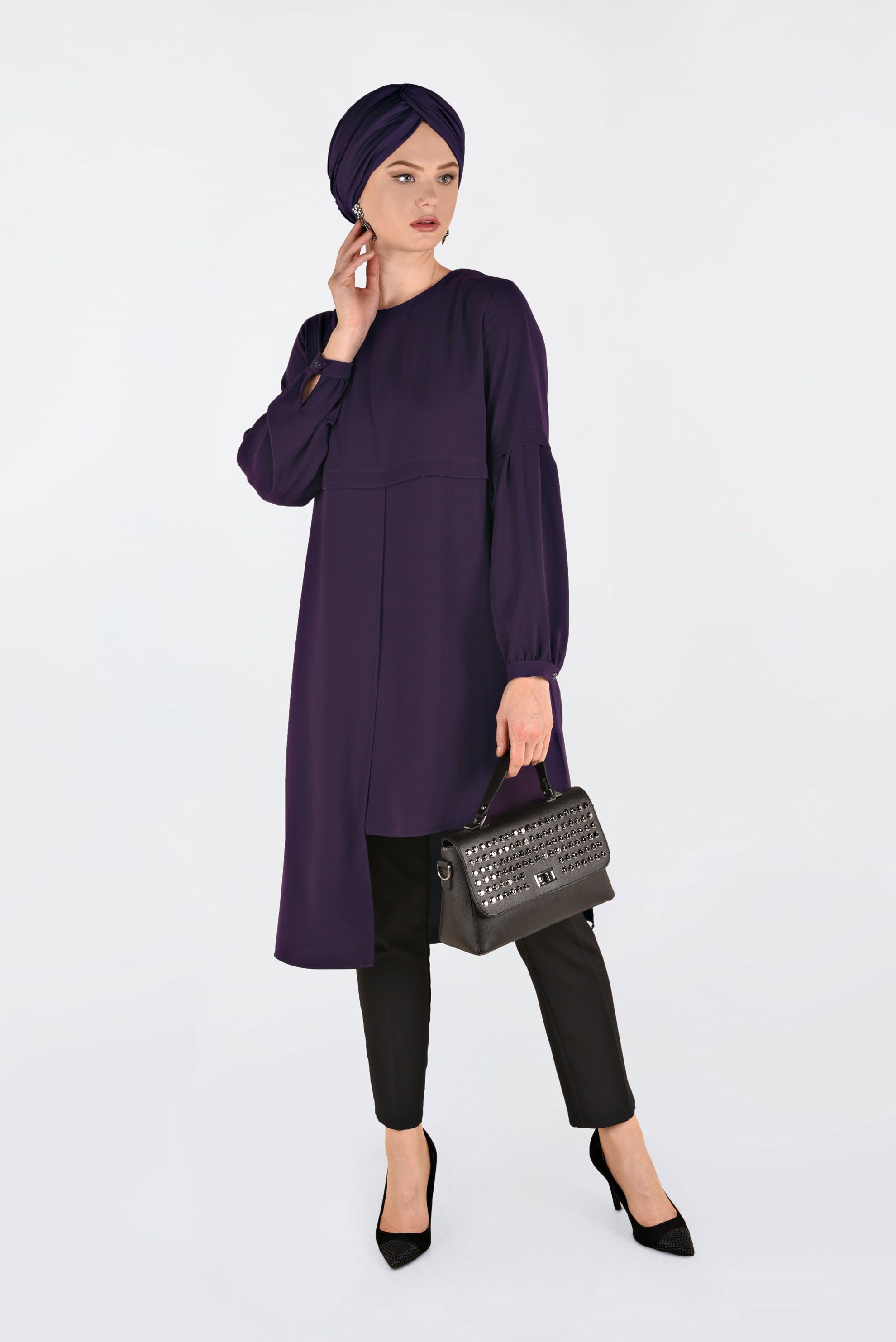 Tesettür giyim MOR ASİMETRİK KESİM TUNİK 4710 