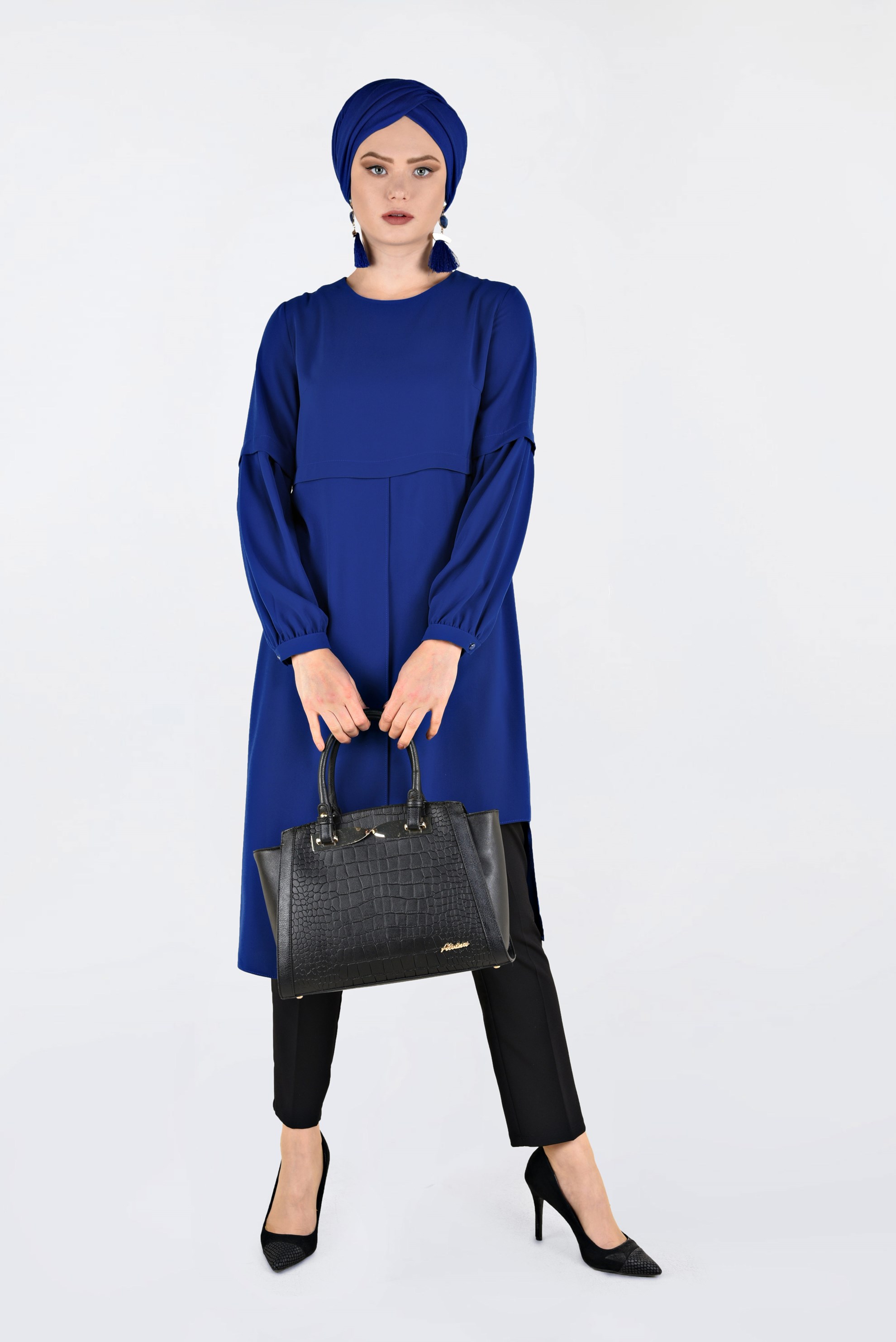 Tesettür giyim LACİVERT ASİMETRİK KESİM TUNİK 4710 