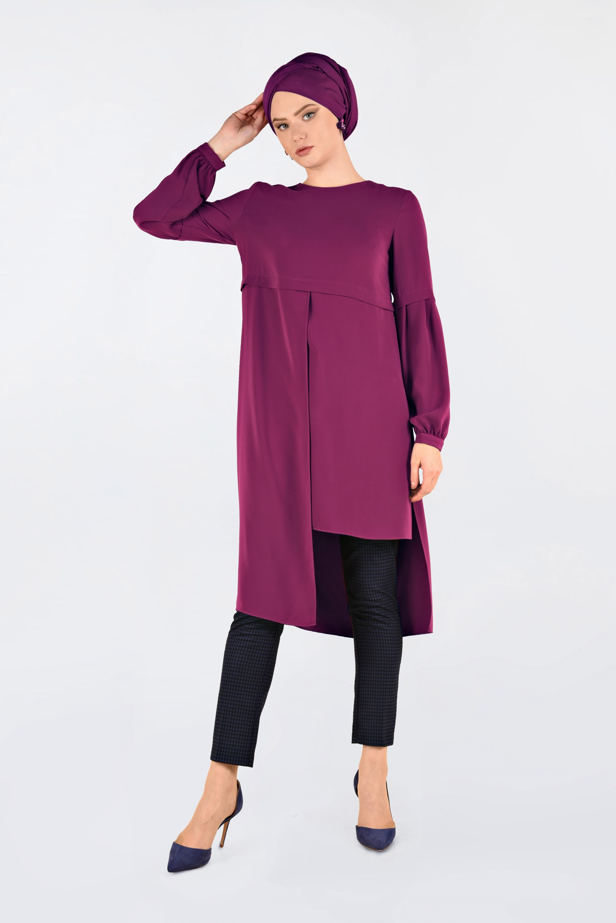 Tesettür giyim MOR ASİMETRİK KESİM TUNİK 4710 