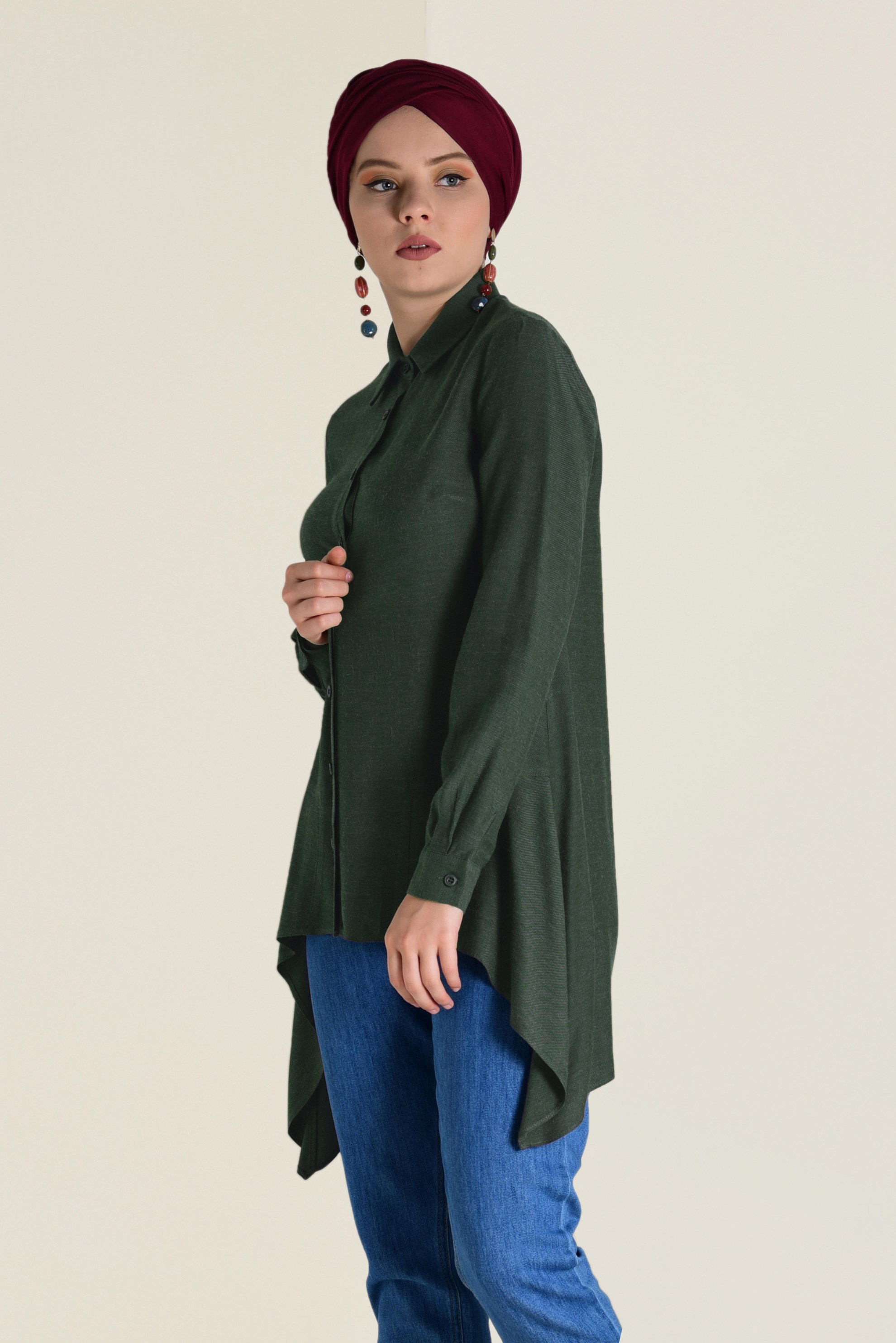 Tesettür giyim HAKİ ASİMETRİK KESİM TUNİK 4711