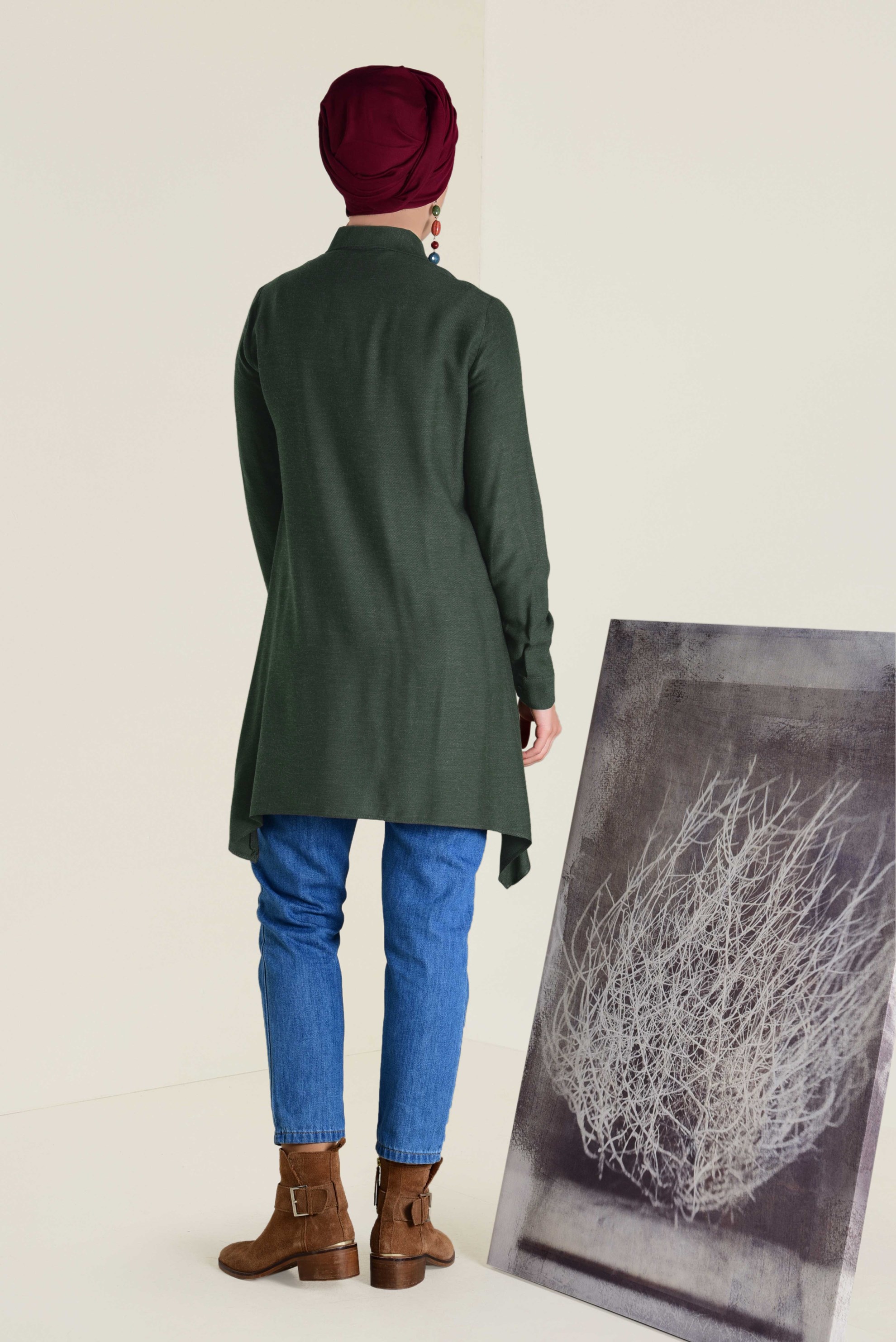 Tesettür giyim HAKİ ASİMETRİK KESİM TUNİK 4711