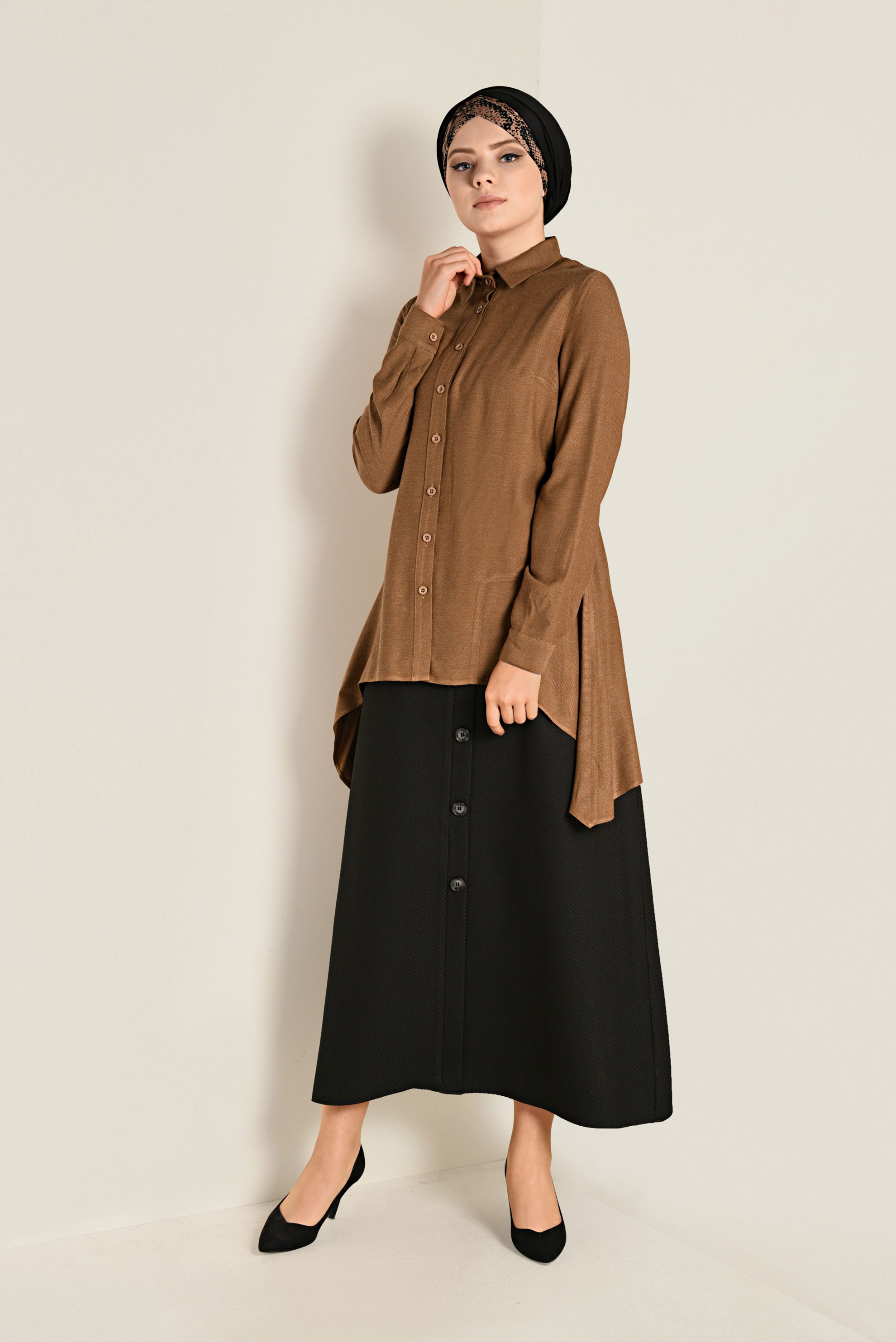 Tesettür giyim TABA ASİMETRİK KESİM TUNİK 4711