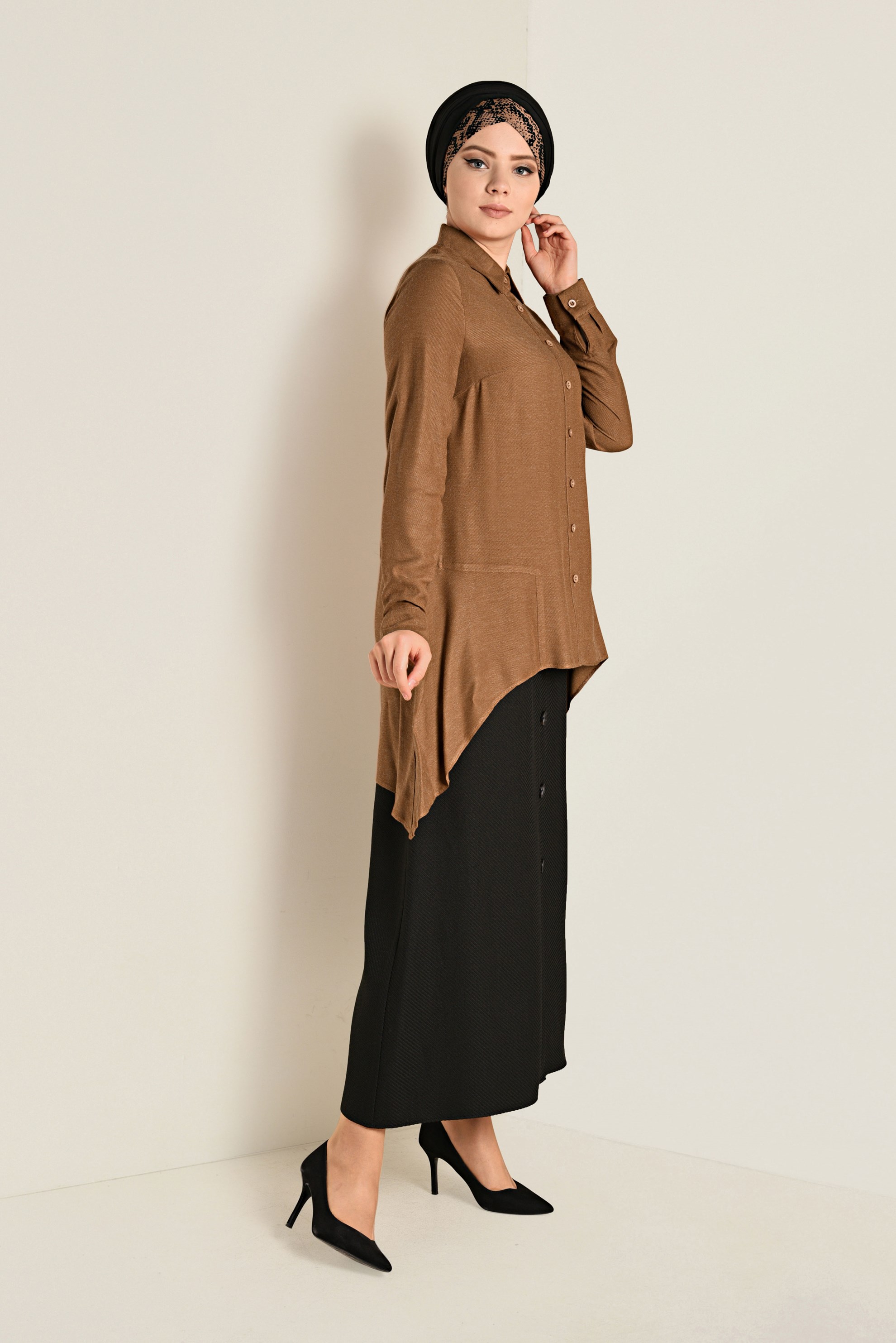 Tesettür giyim TABA ASİMETRİK KESİM TUNİK 4711