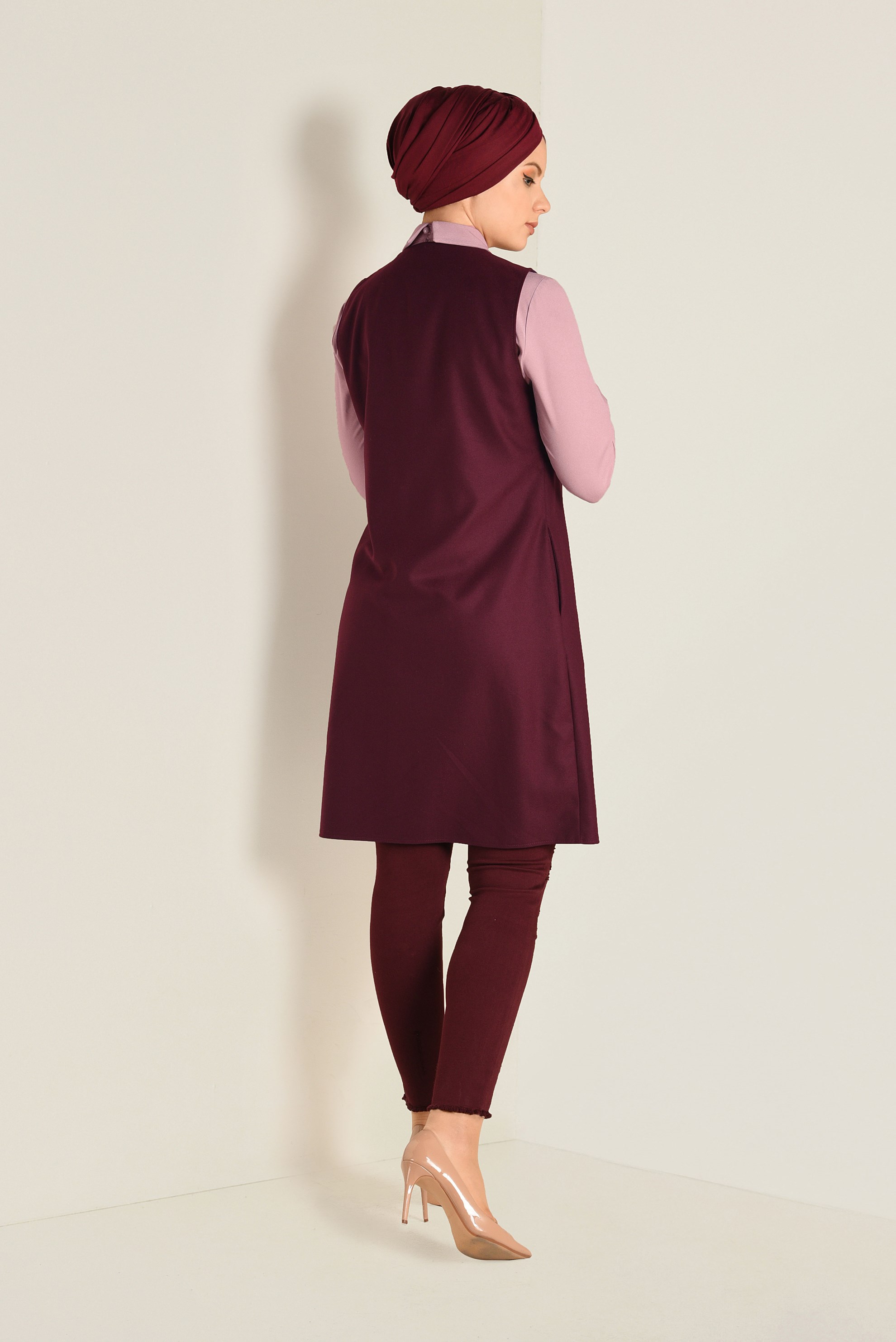 Tesettür giyim BORDO NAKIŞ DETAYLI TUNİK 4724 