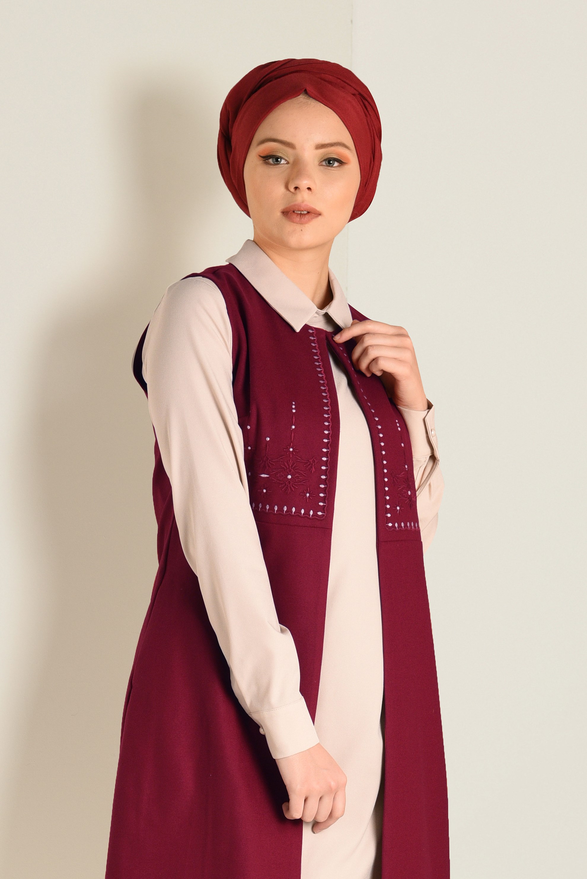 Tesettür giyim TURUNCU NAKIŞ DETAYLI TUNİK 4724 