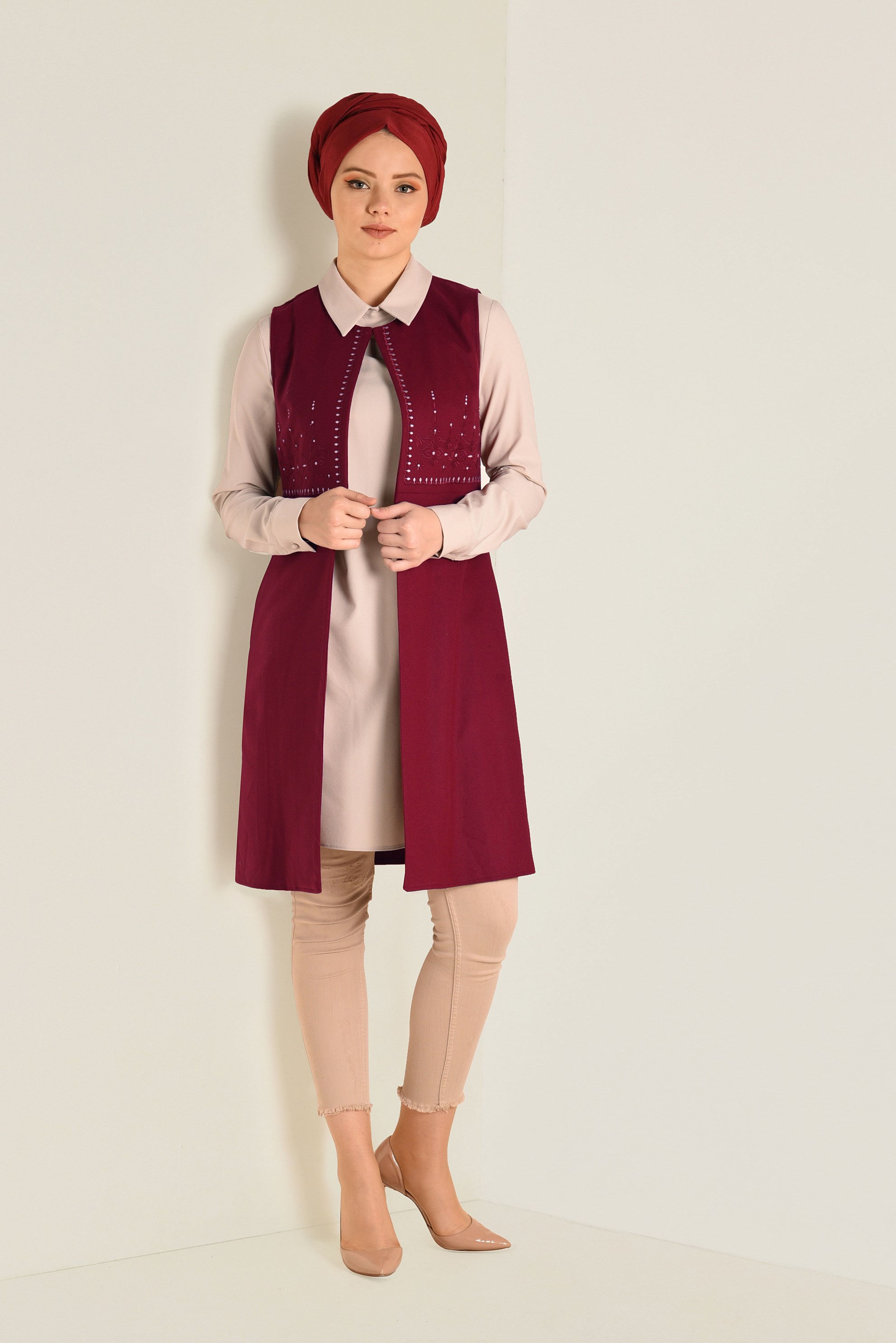 Tesettür giyim TURUNCU NAKIŞ DETAYLI TUNİK 4724 