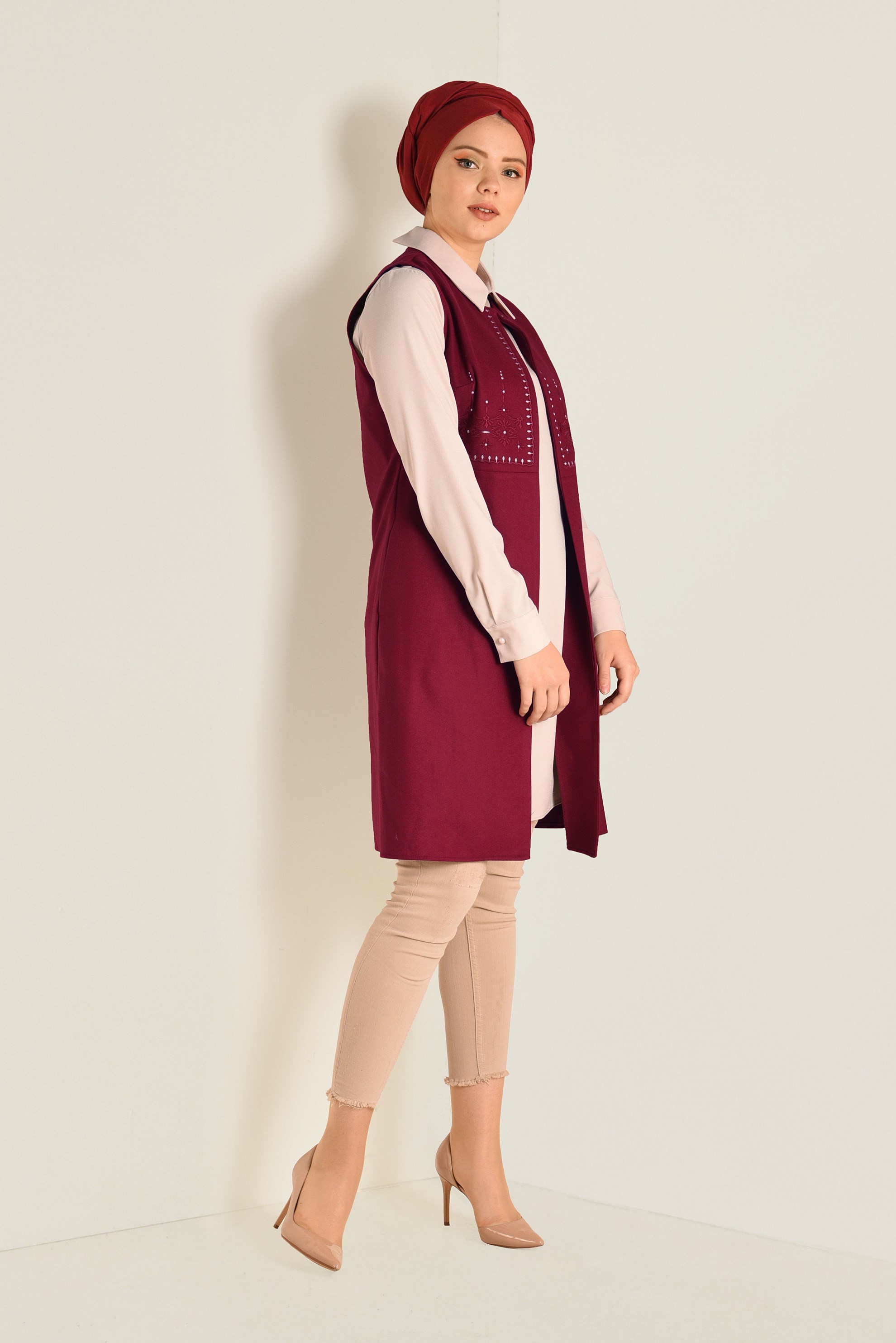 Tesettür giyim TURUNCU NAKIŞ DETAYLI TUNİK 4724 