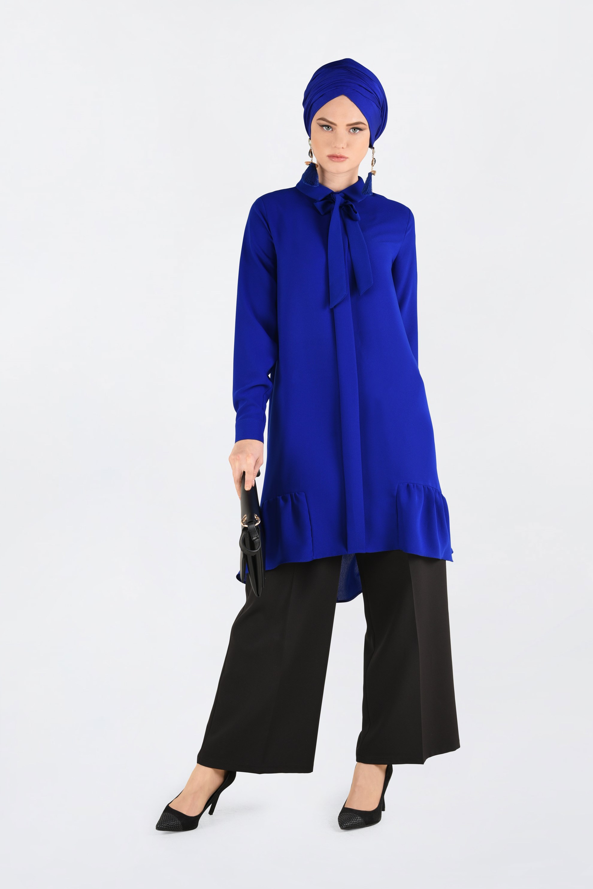 Tesettür giyim LACİVERT ETEK UCU VOLANLI TUNİK 4733