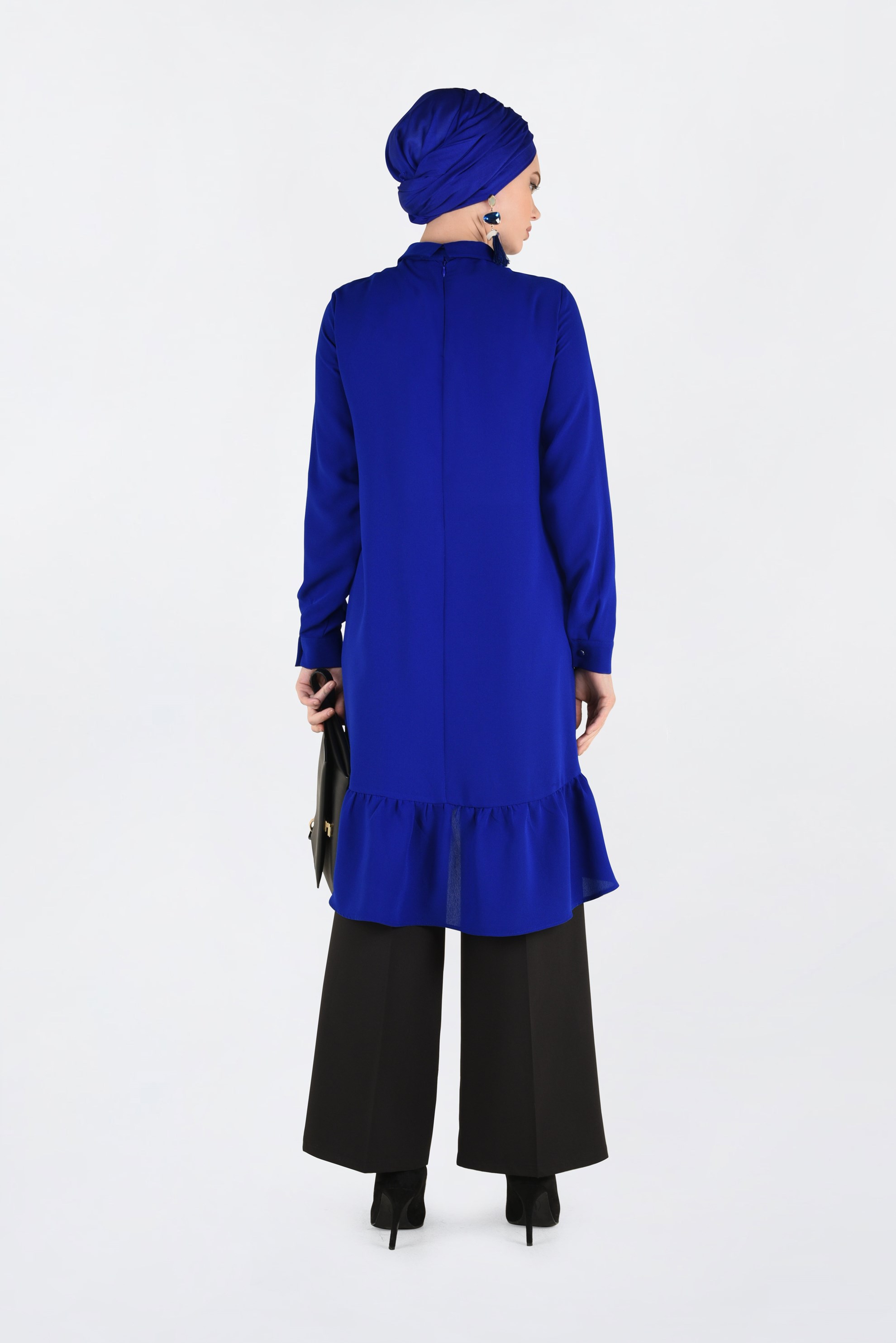 Tesettür giyim LACİVERT ETEK UCU VOLANLI TUNİK 4733