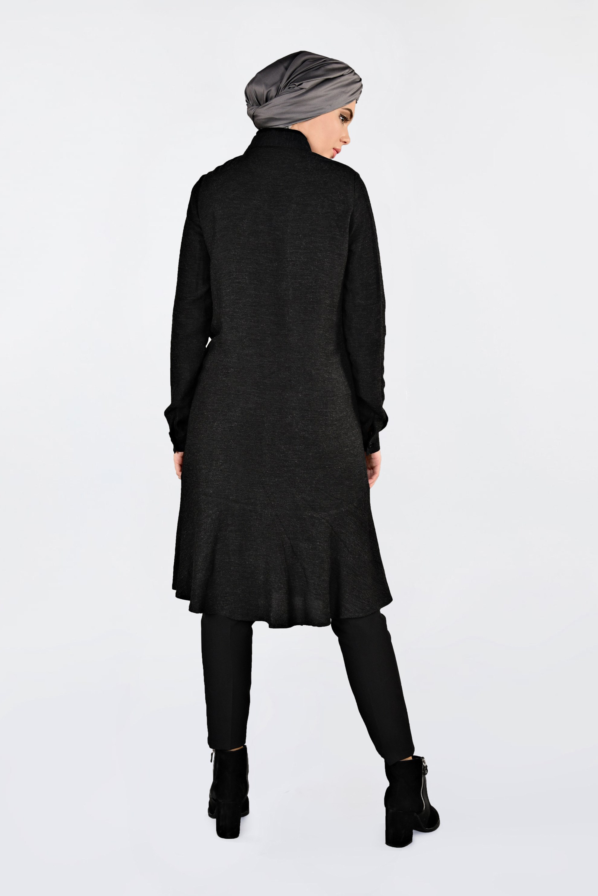 Tesettür giyim SİYAH İŞLEMELİ DÜĞMELİ TUNİK 4737