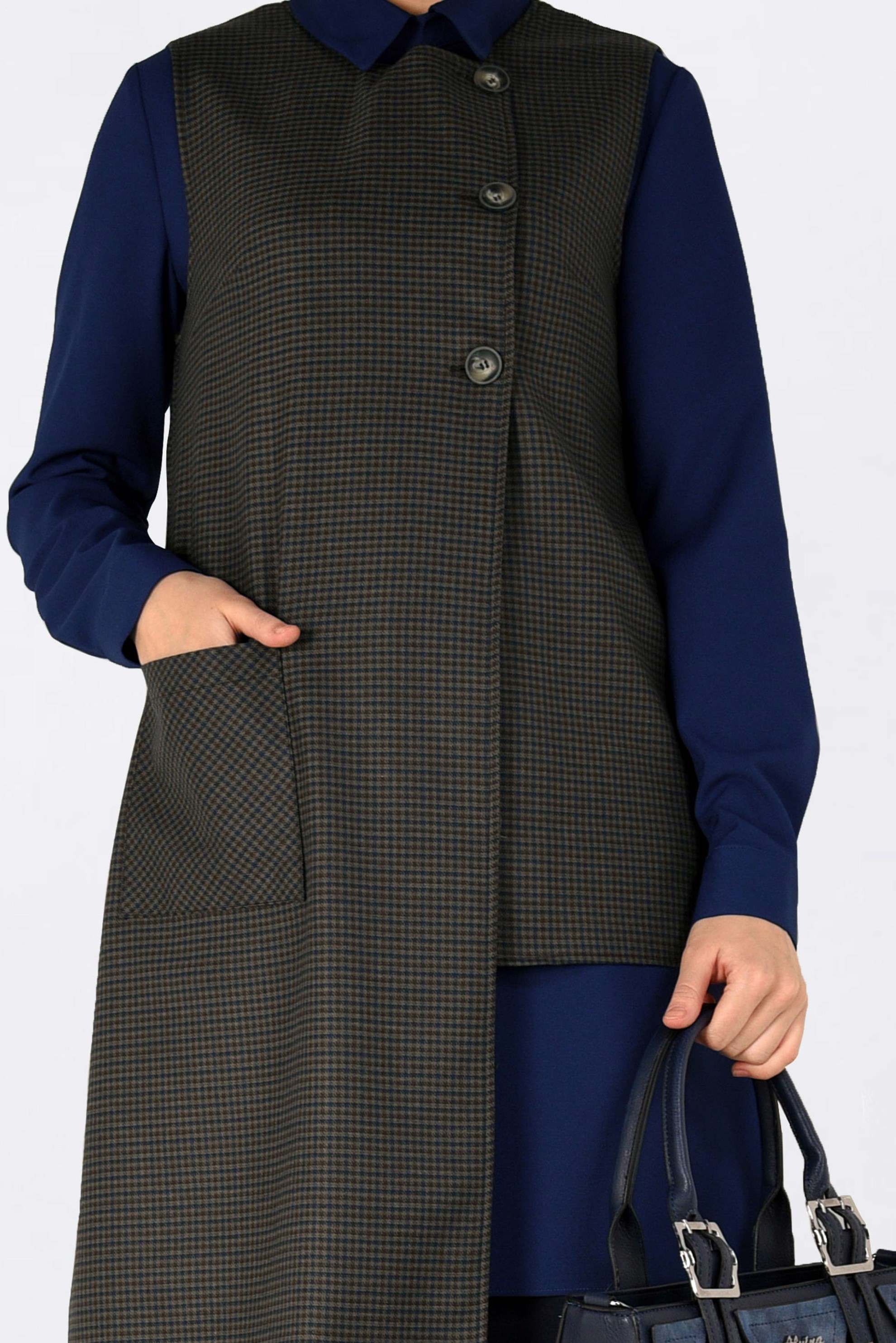 Tesettür giyim LACİVERT ASİMETRİK KESİM PÖTİKARE DESENLİ TUNİK 4756 