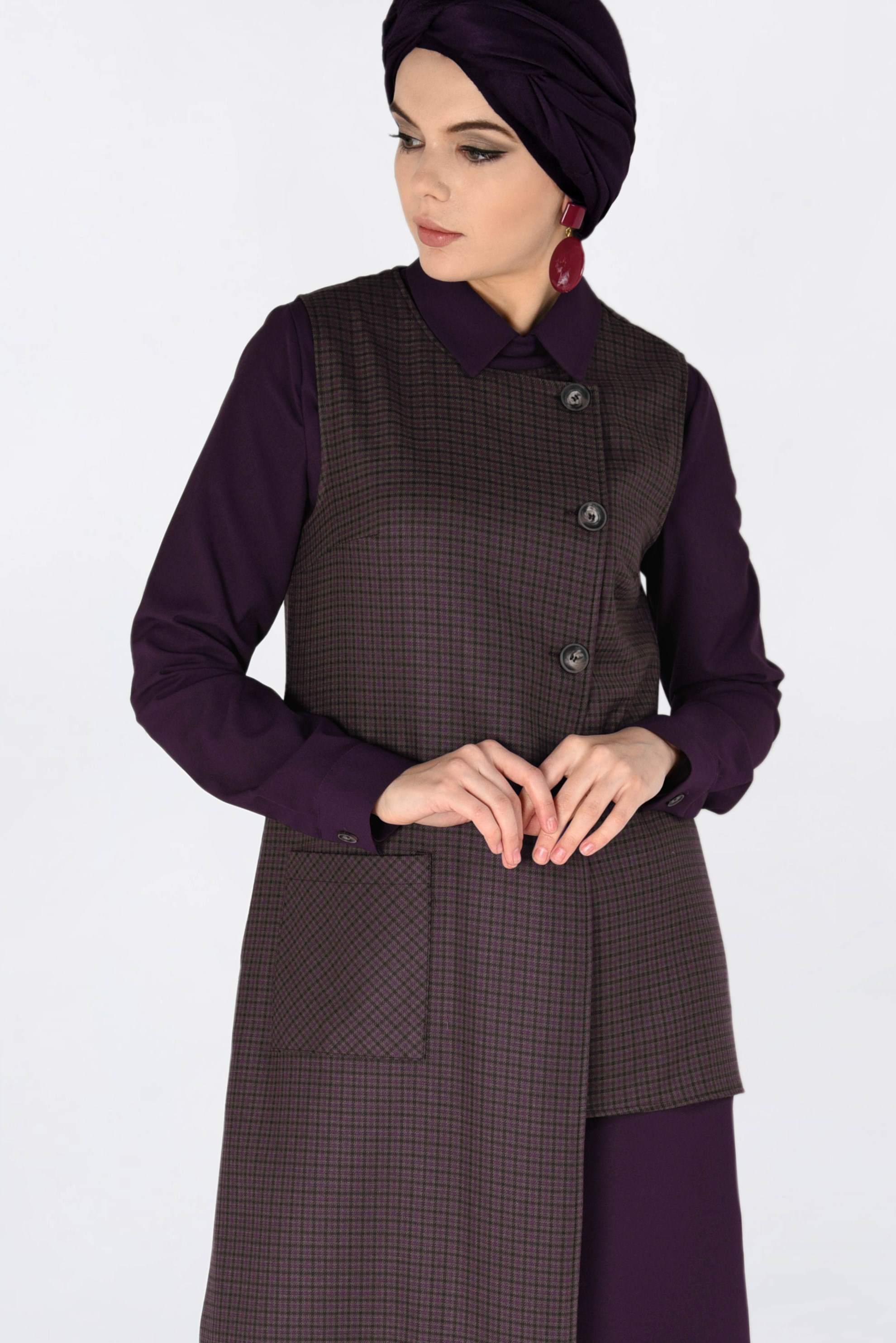 Tesettür giyim VİZON ASİMETRİK KESİM PÖTİKARE DESENLİ TUNİK 4756 