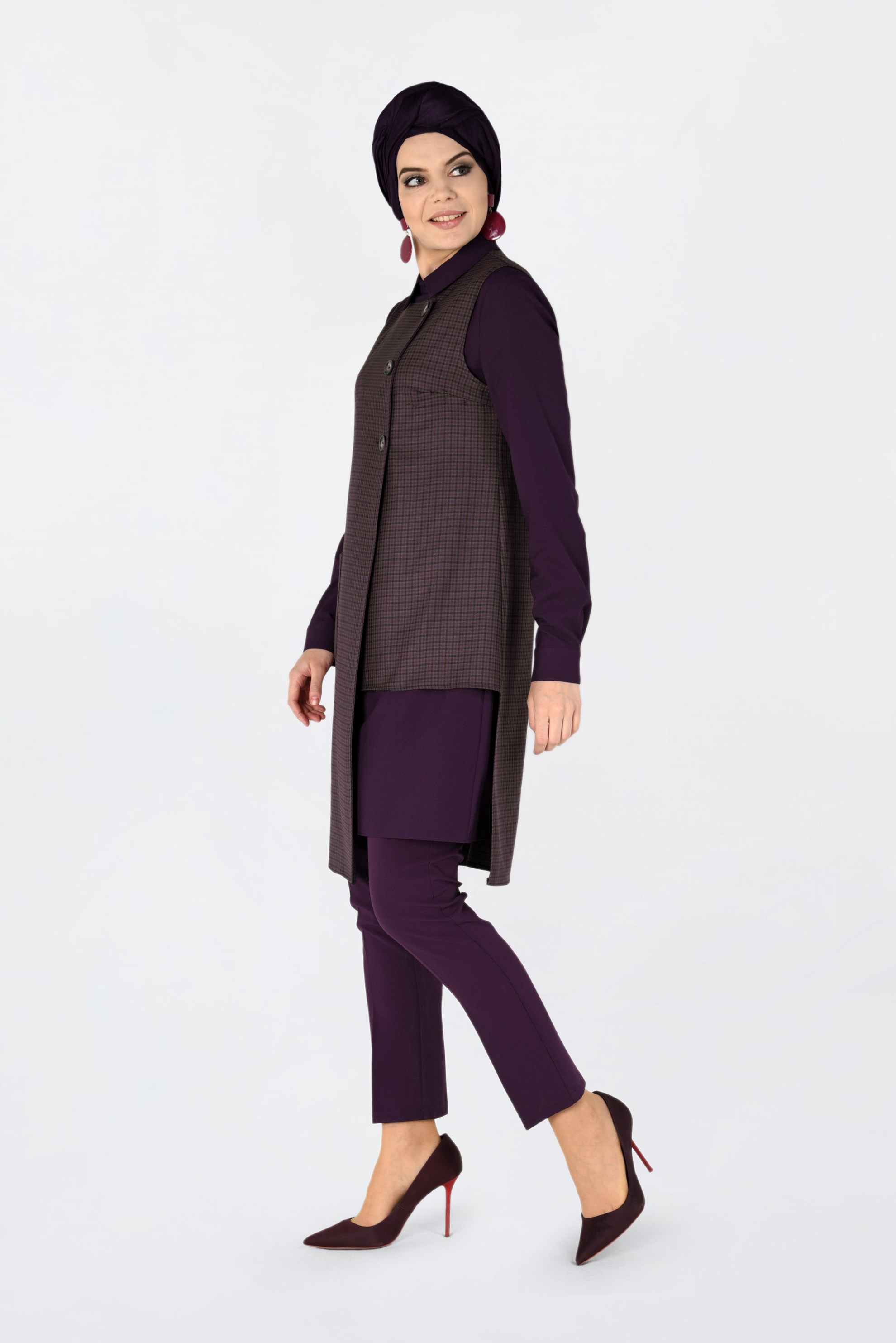 Tesettür giyim VİZON ASİMETRİK KESİM PÖTİKARE DESENLİ TUNİK 4756 