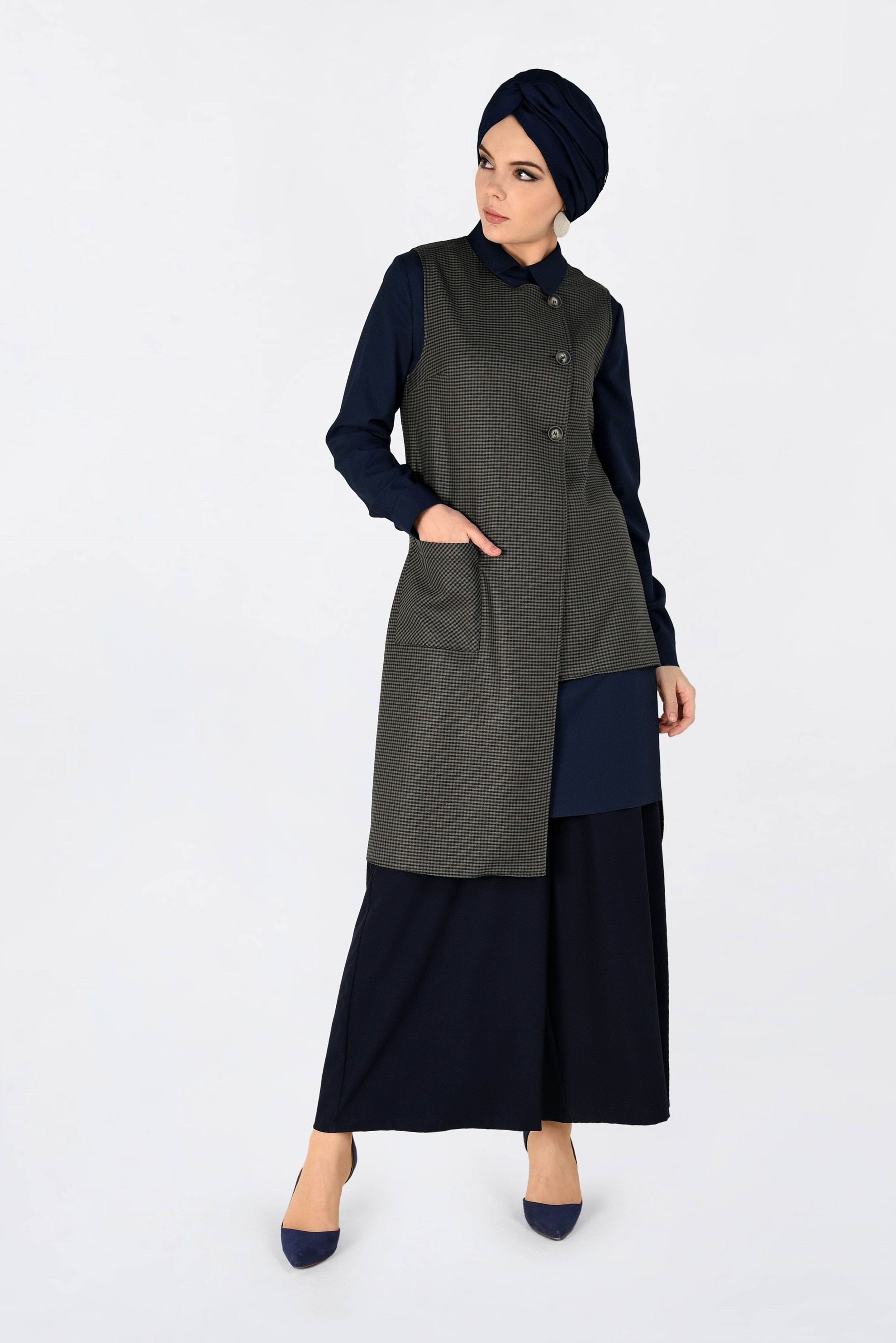 Tesettür giyim VİZON ASİMETRİK KESİM PÖTİKARE DESENLİ TUNİK 4756 