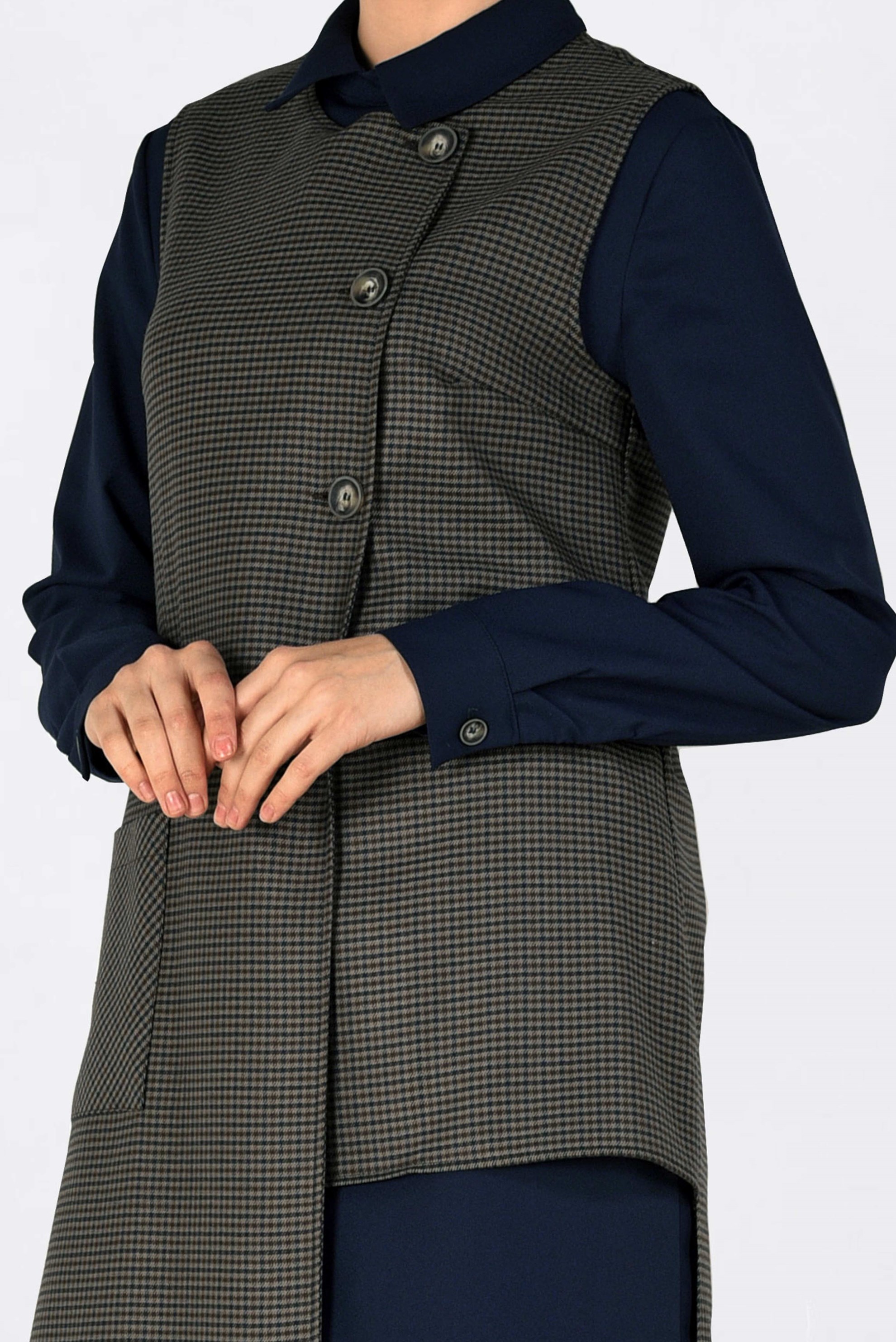 Tesettür giyim VİZON ASİMETRİK KESİM PÖTİKARE DESENLİ TUNİK 4756 