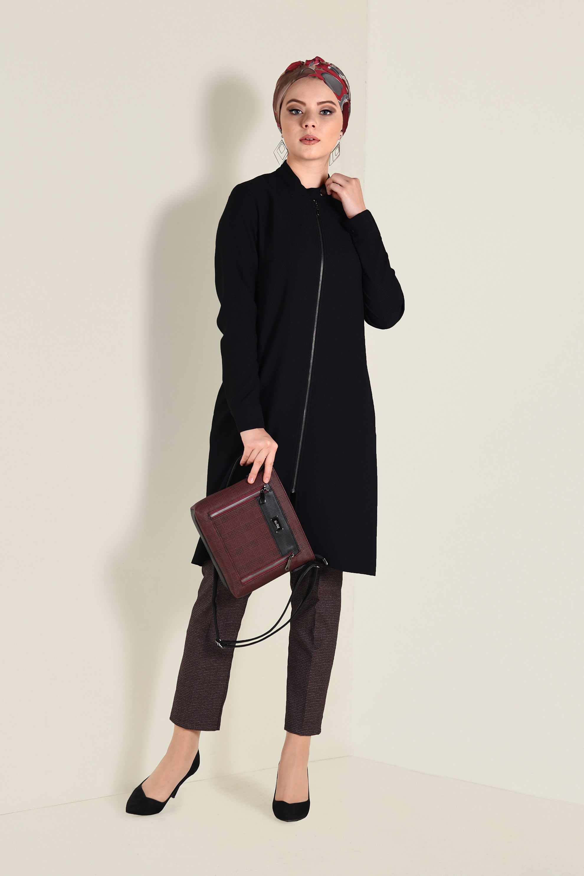 Tesettür giyim SİYAH FERMUARLI TUNİK 4757 