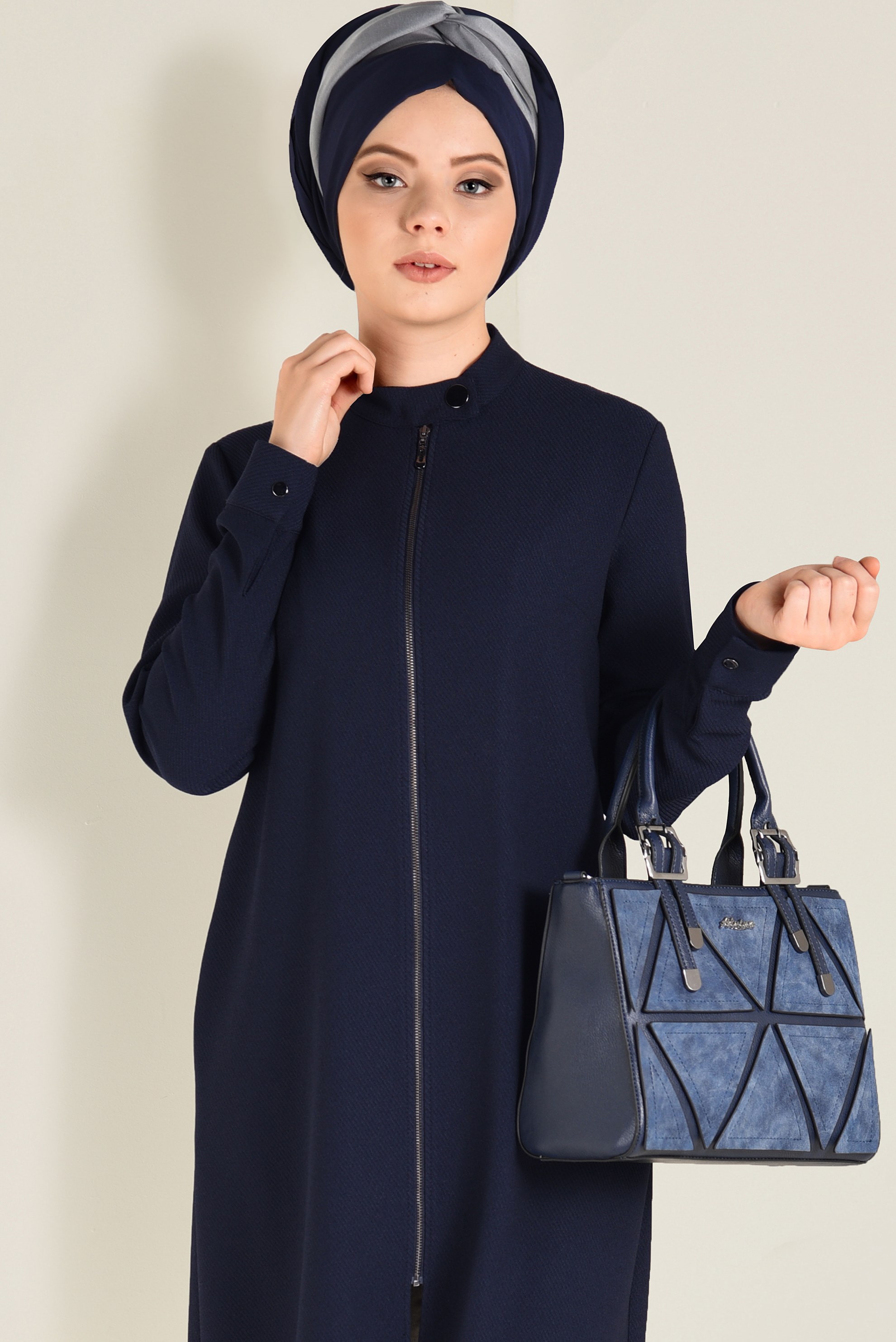 Tesettür giyim LACİVERT FERMUARLI TUNİK 4757 