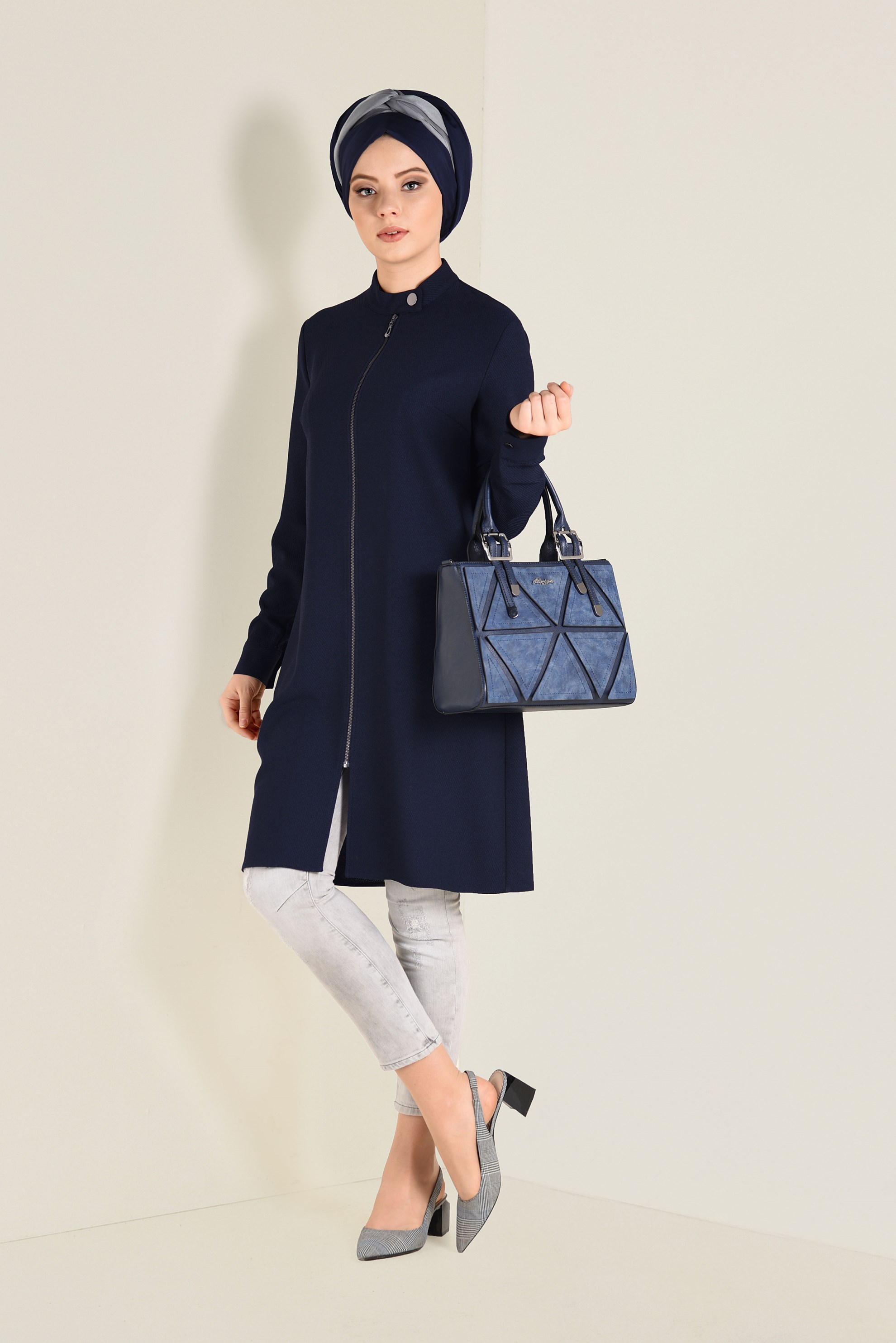 Tesettür giyim LACİVERT FERMUARLI TUNİK 4757 