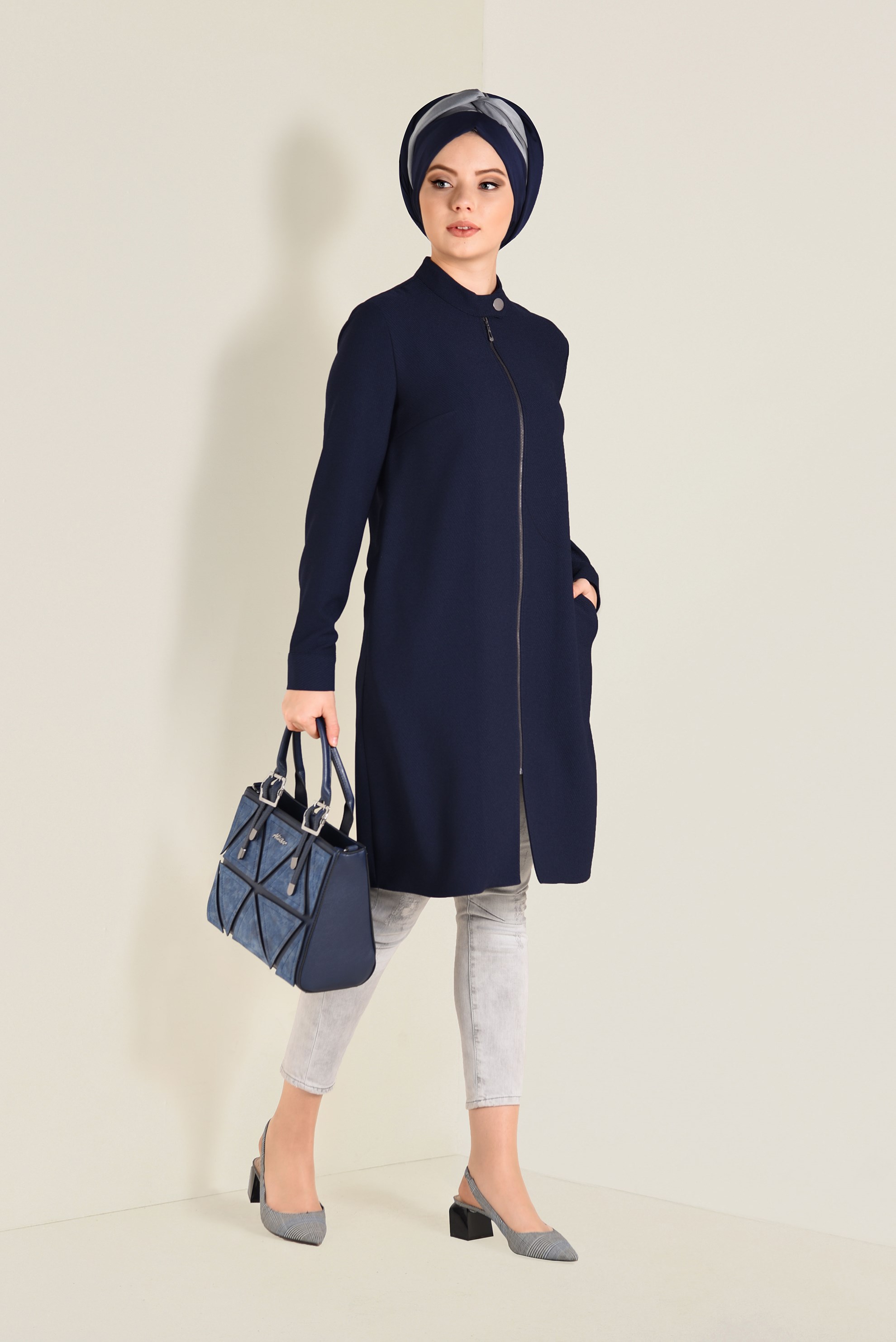 Tesettür giyim LACİVERT FERMUARLI TUNİK 4757 