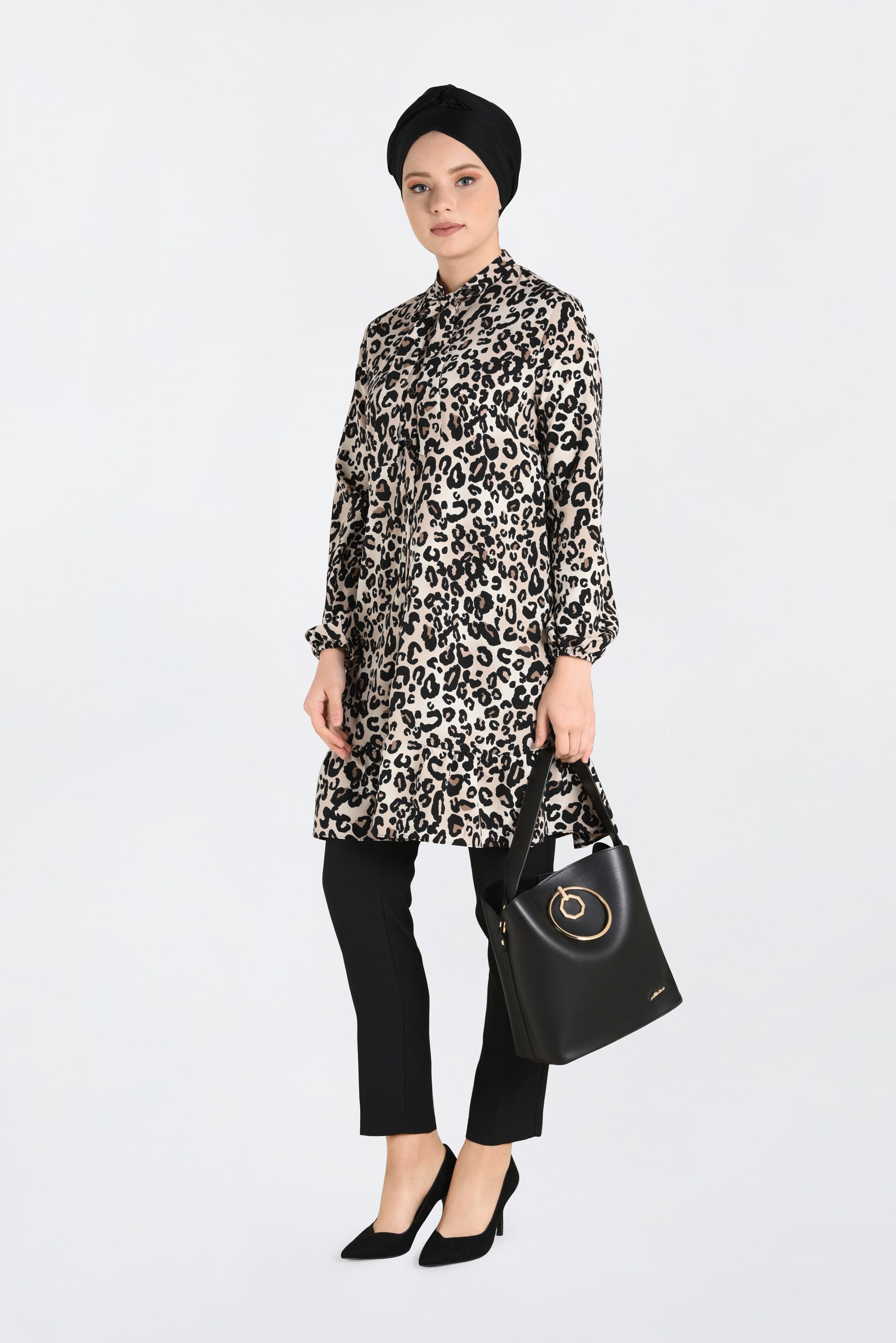 Tesettür giyim SİYAH LEOPAR DESENLİ TUNİK 4768