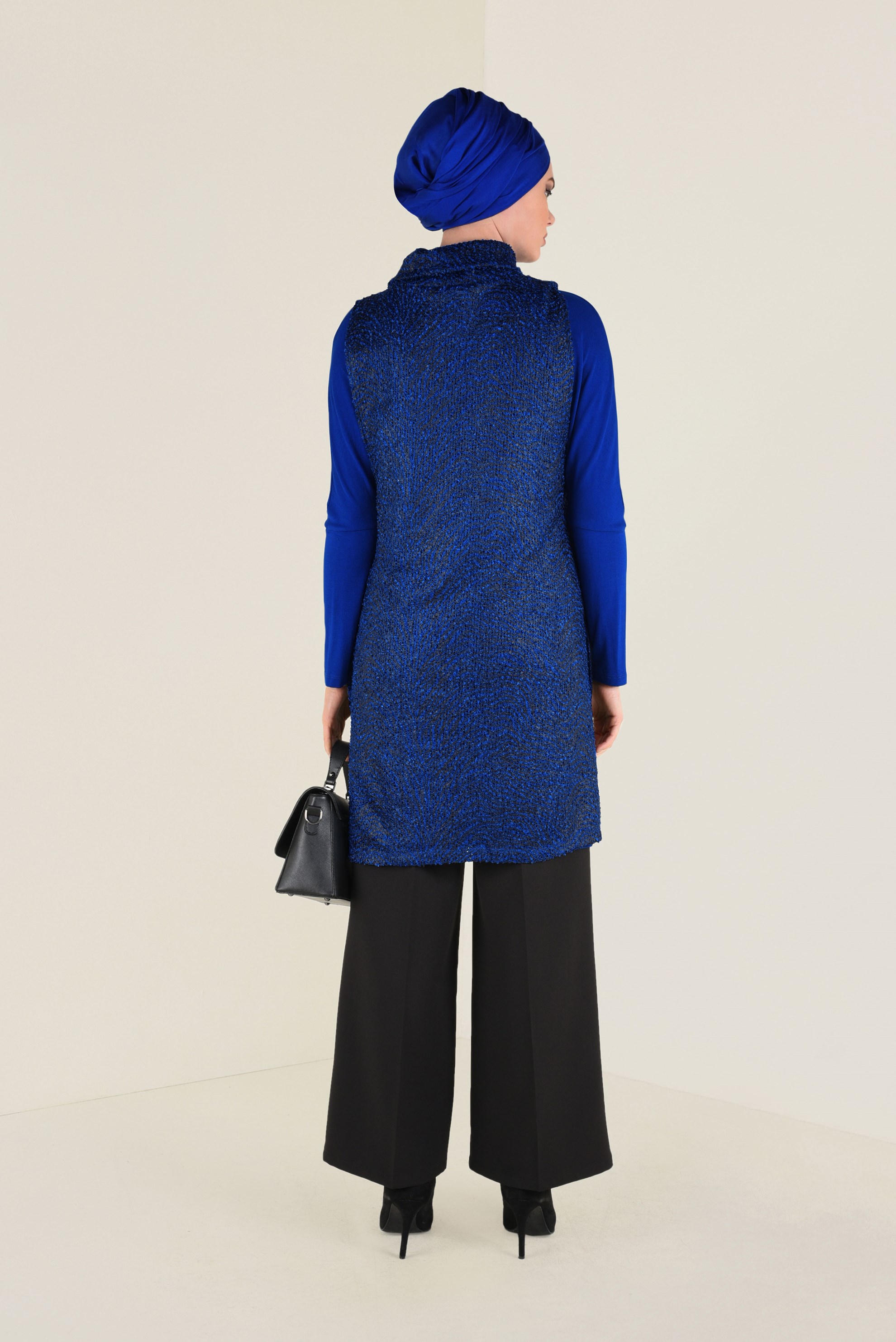 Tesettür giyim LACİVERT DESENLİ YELEKLİ TUNİK 4769