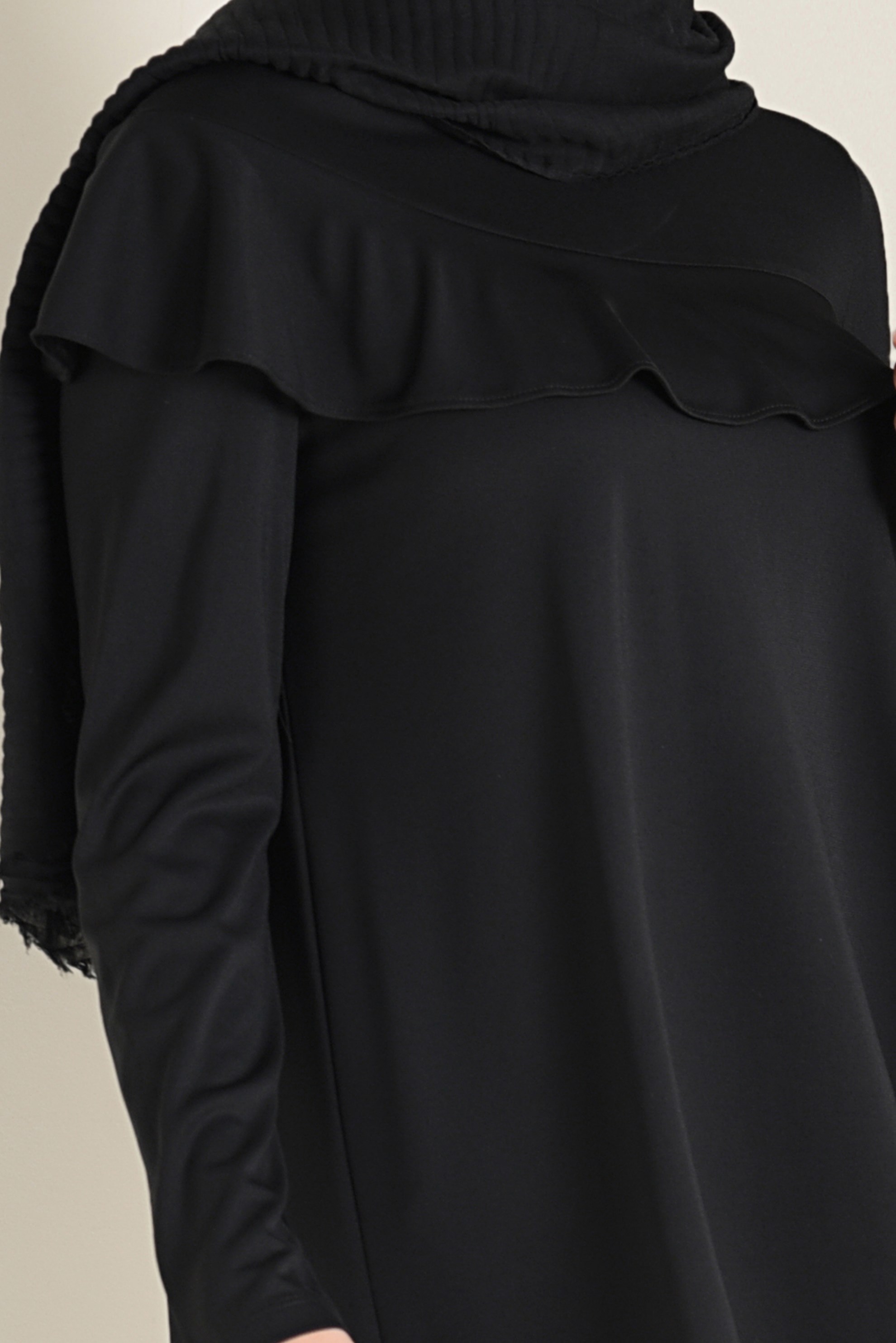 Tesettür giyim SİYAH VOLANLI SALAŞ TUNİK 4770 