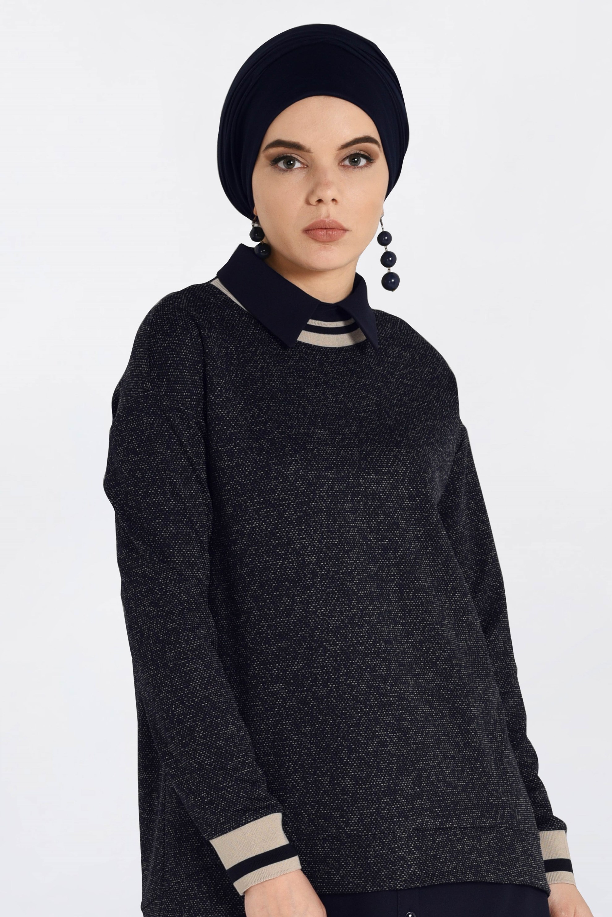 Tesettür giyim LACİVERT GÖMLEK YAKA TUNİK 4792