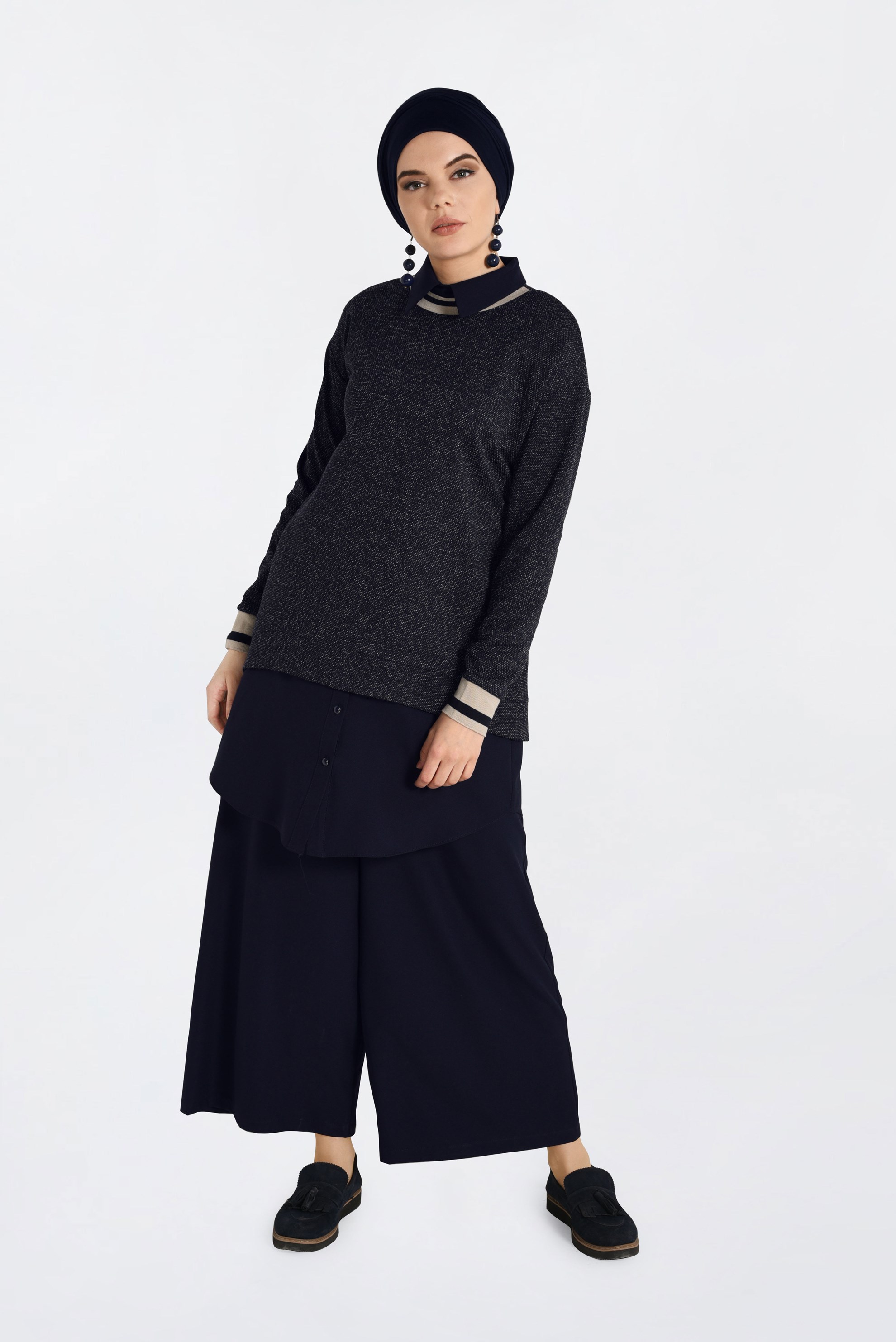 Tesettür giyim LACİVERT GÖMLEK YAKA TUNİK 4792