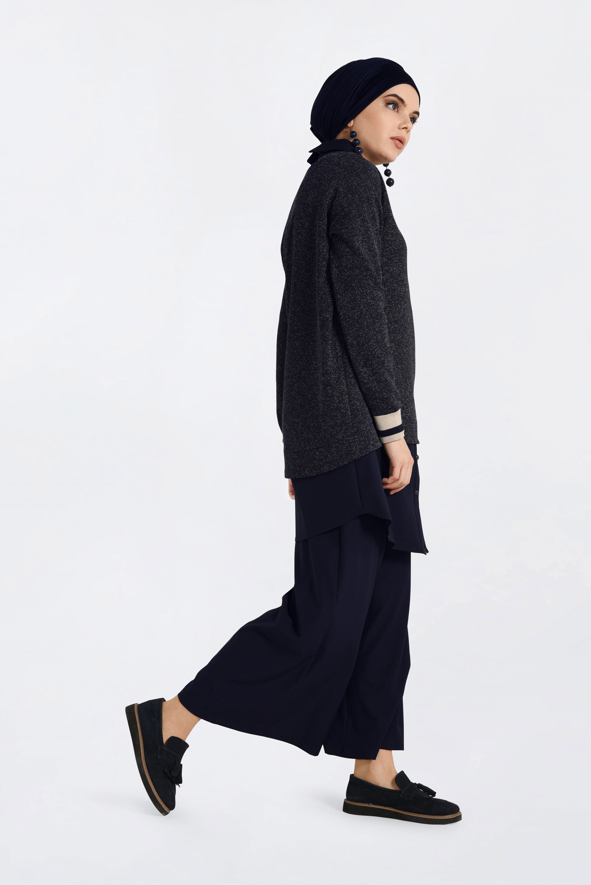 Tesettür giyim LACİVERT GÖMLEK YAKA TUNİK 4792