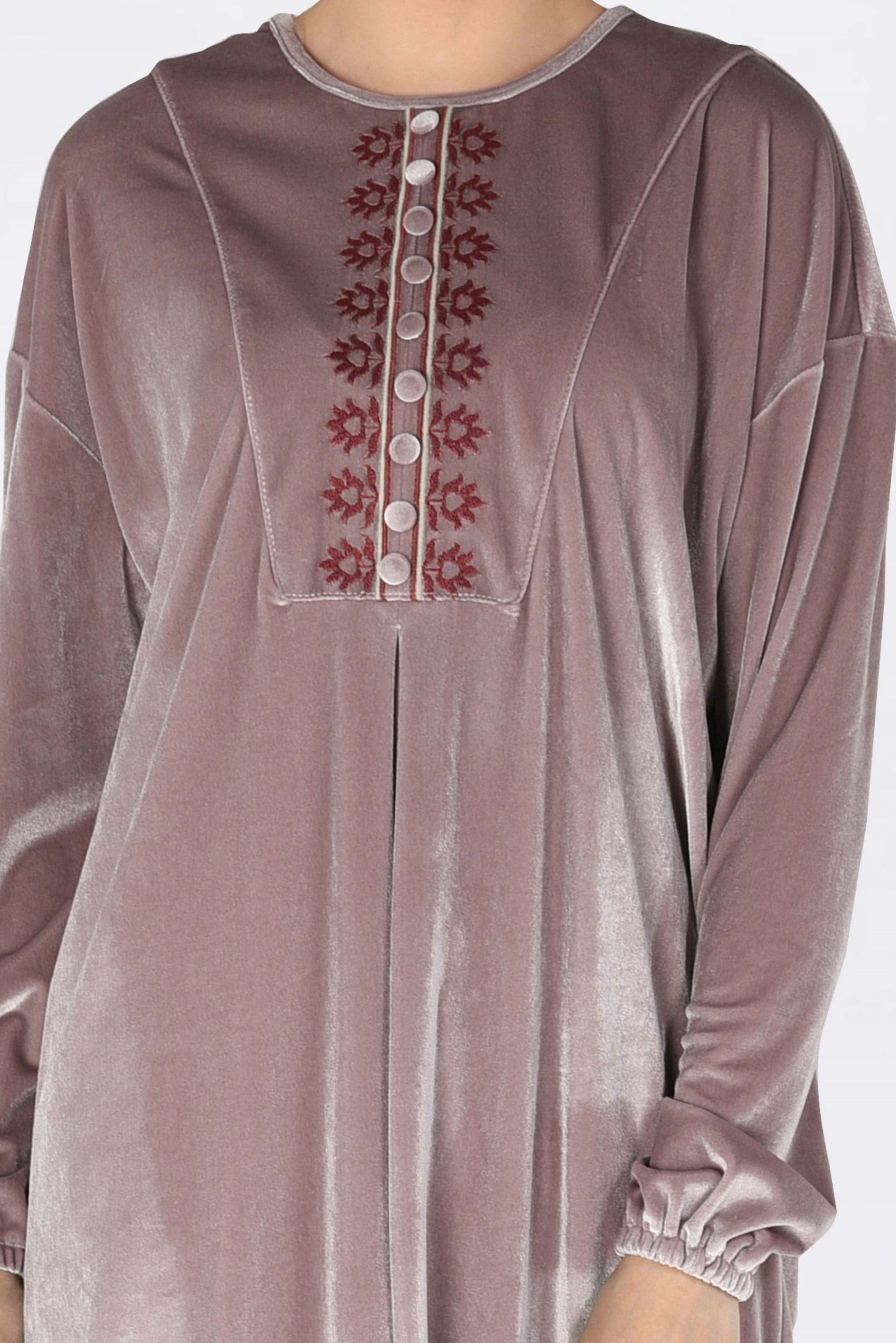 Tesettür giyim PUDRA NAKIŞLI KADİFE TUNİK 4794 