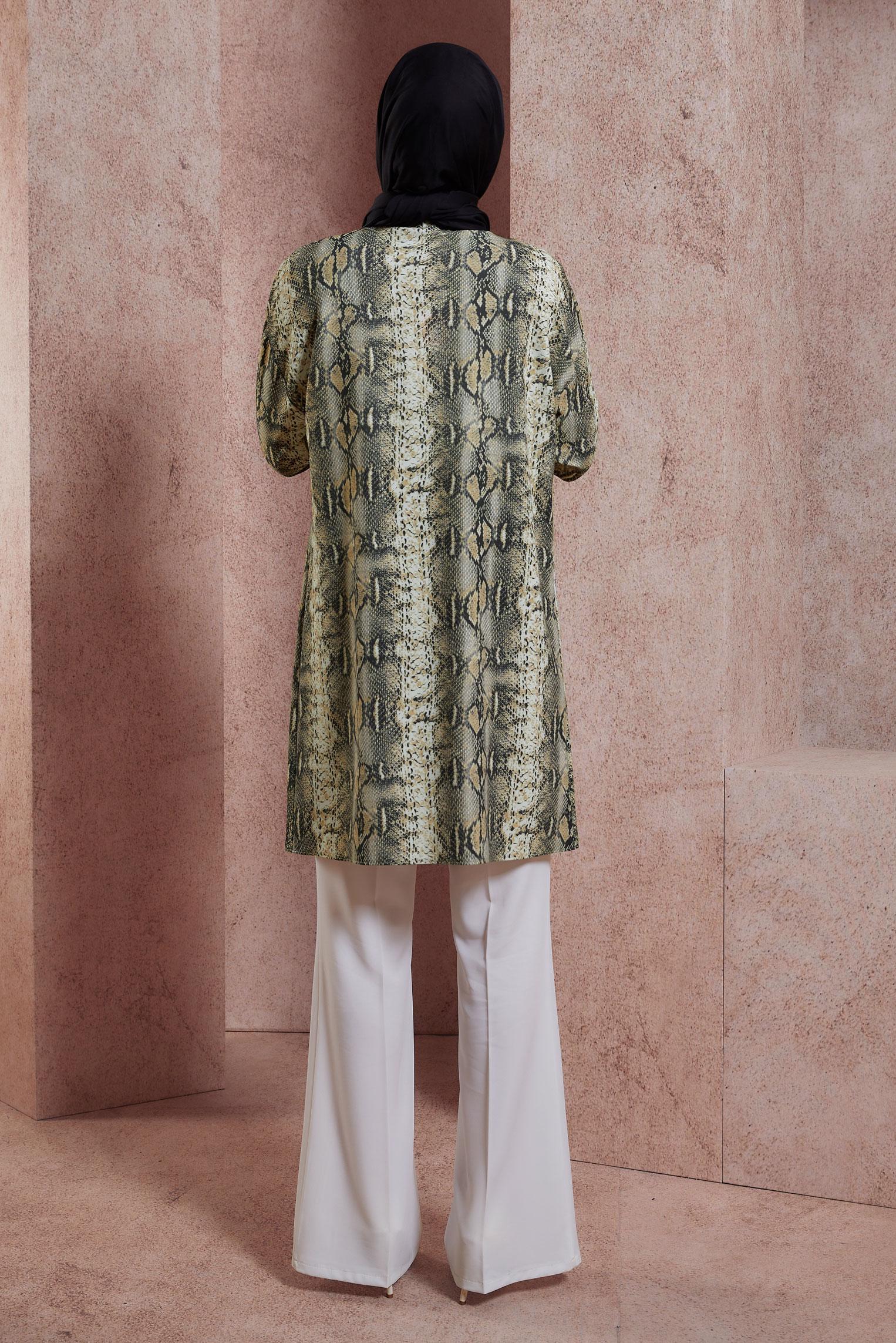 Tesettür giyim KAHVE YILAN DERİSİ DESENLİ TUNİK 4807 