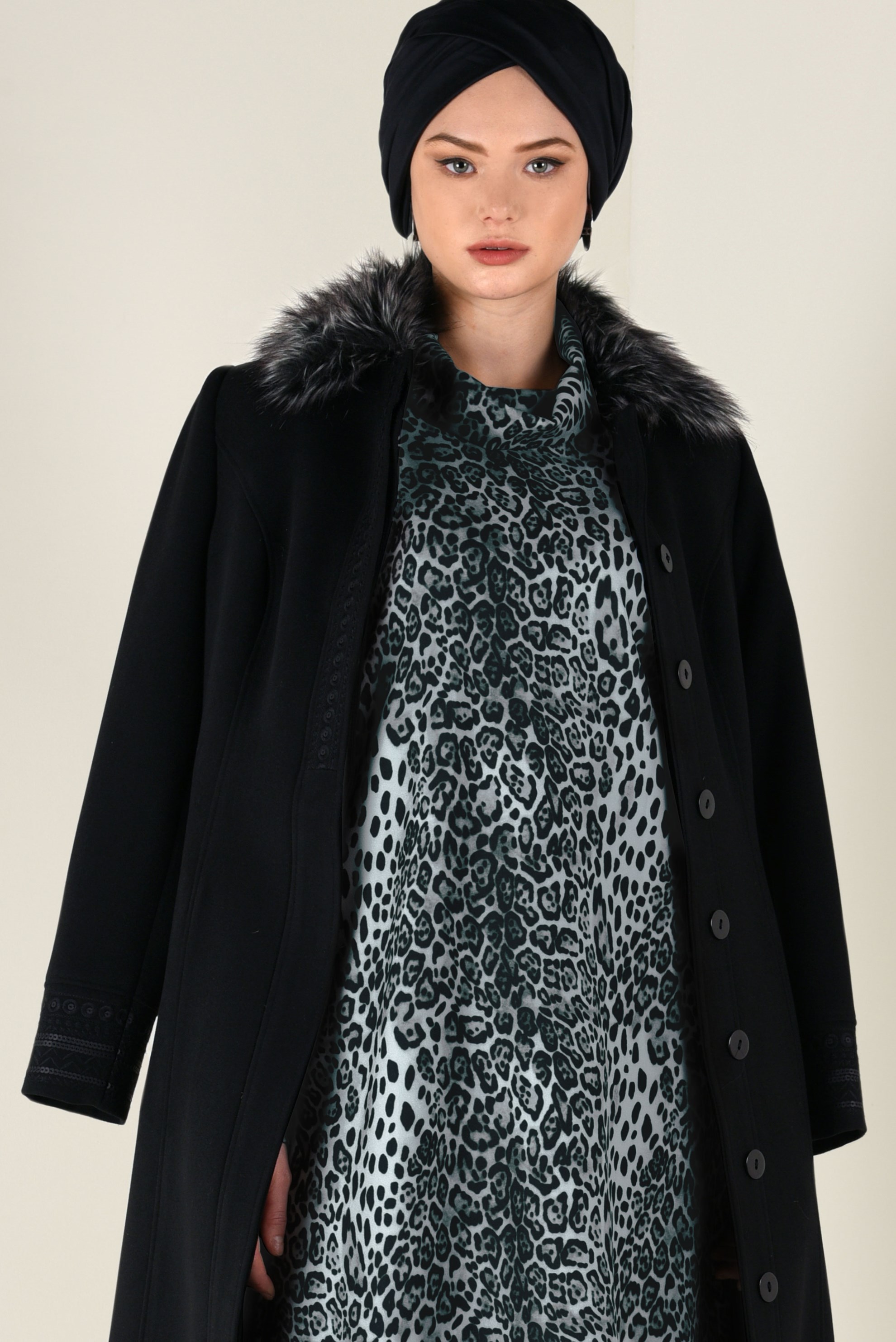 Tesettür giyim GRİ LEOPAR DESENLİ TUNİK 4808 