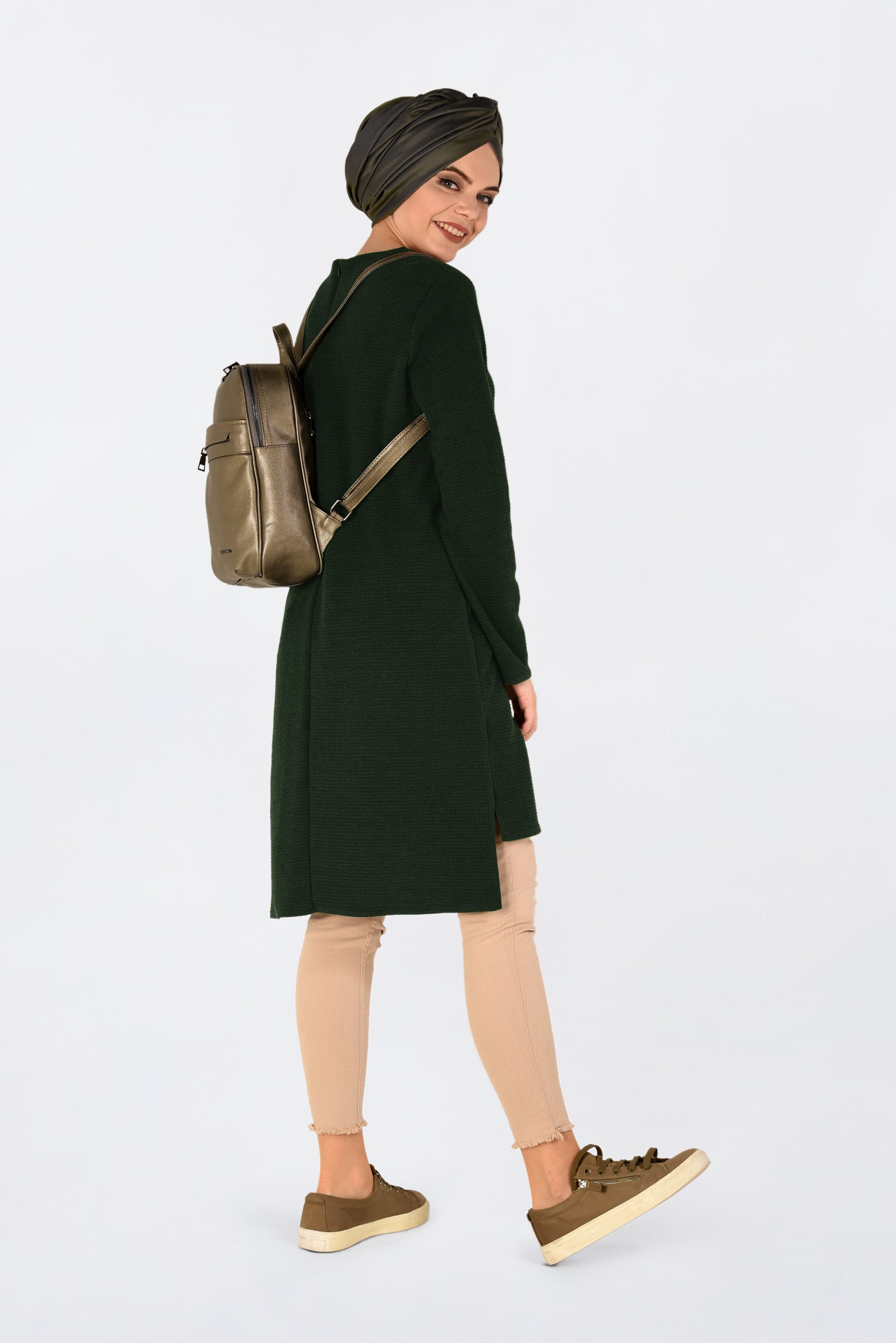 Tesettür giyim HAKİ YANLARI YIRTMAÇLI TUNİK 4826 