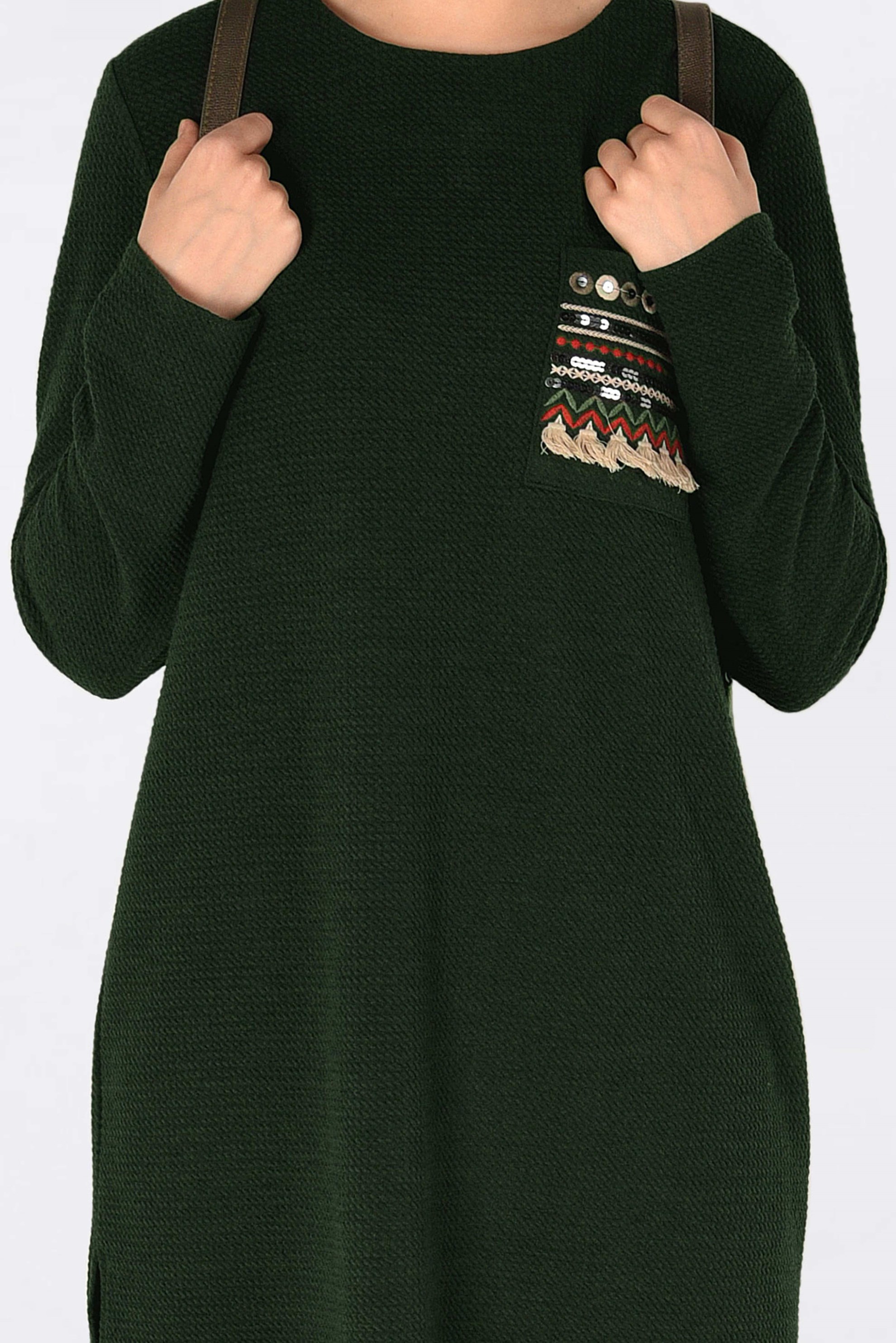 Tesettür giyim HAKİ YANLARI YIRTMAÇLI TUNİK 4826 