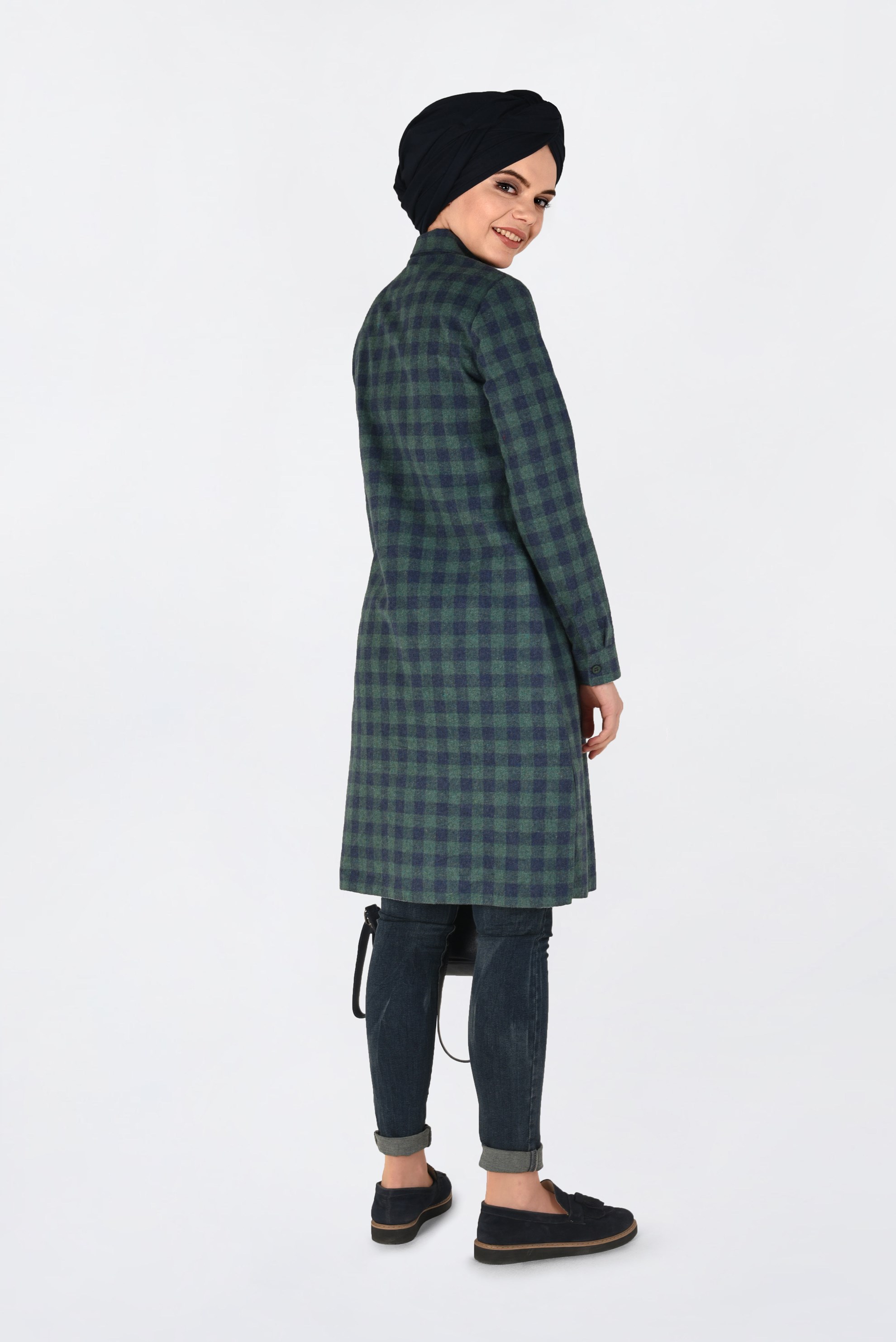 Tesettür giyim LACİVERT KARELİ CEP DETAYLI TUNİK 4827