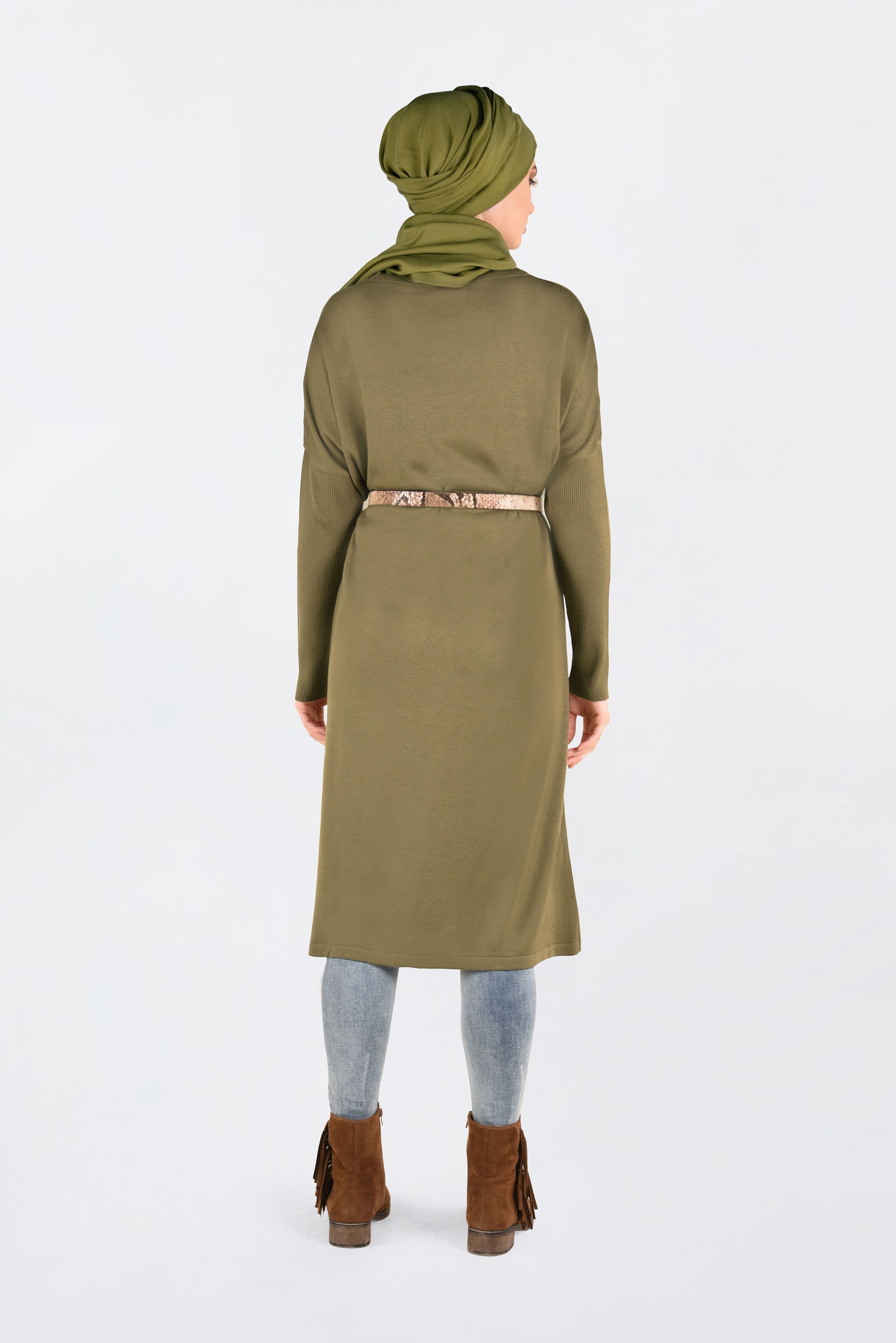 Tesettür giyim YEŞİL BİSİKLET YAKA TRİKO TUNİK 4830